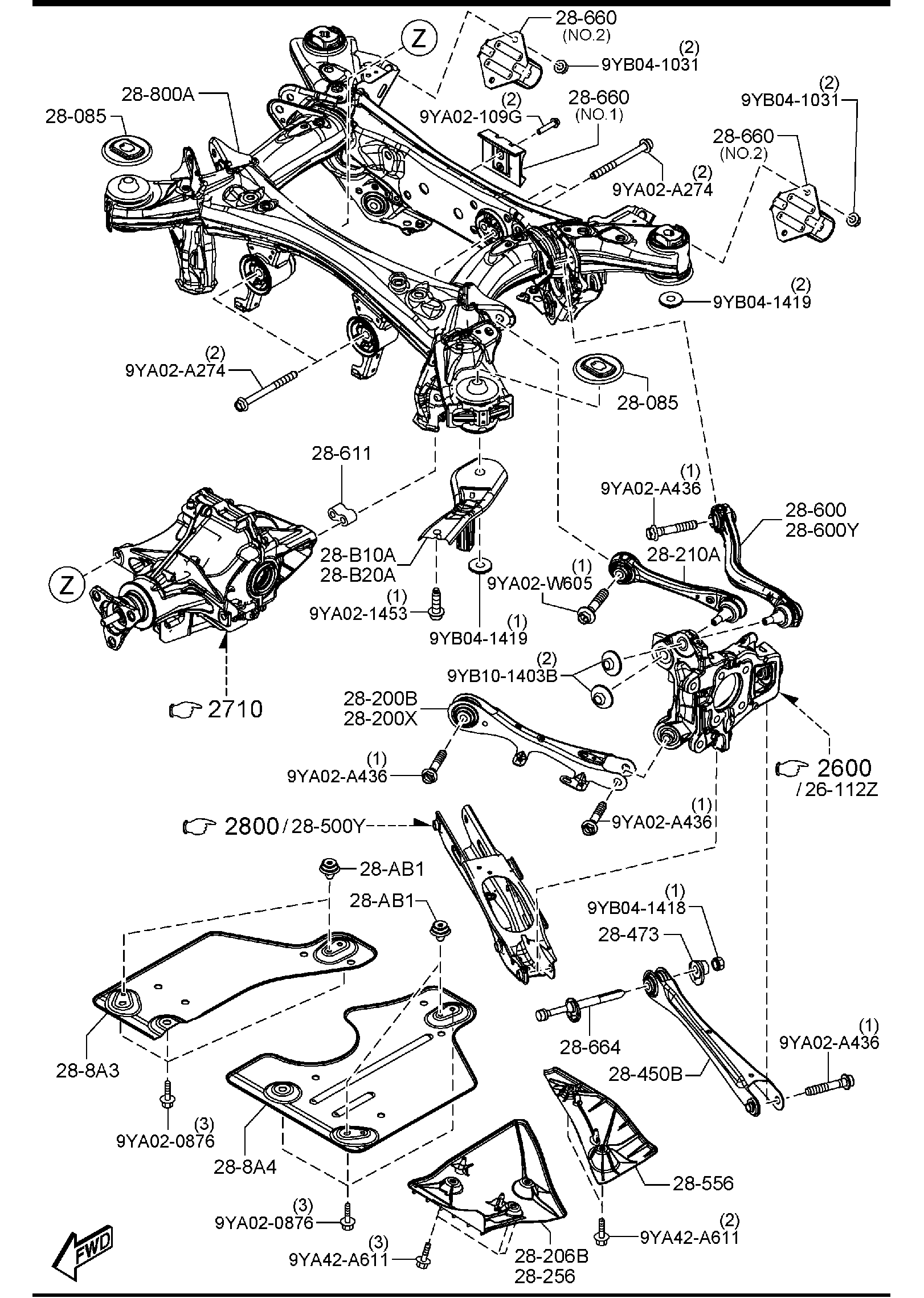 Diagram REAR LOWER ARMS & SUB FRAME for your 2015 Mazda Mazda3  SEDAN SIGNATURE 