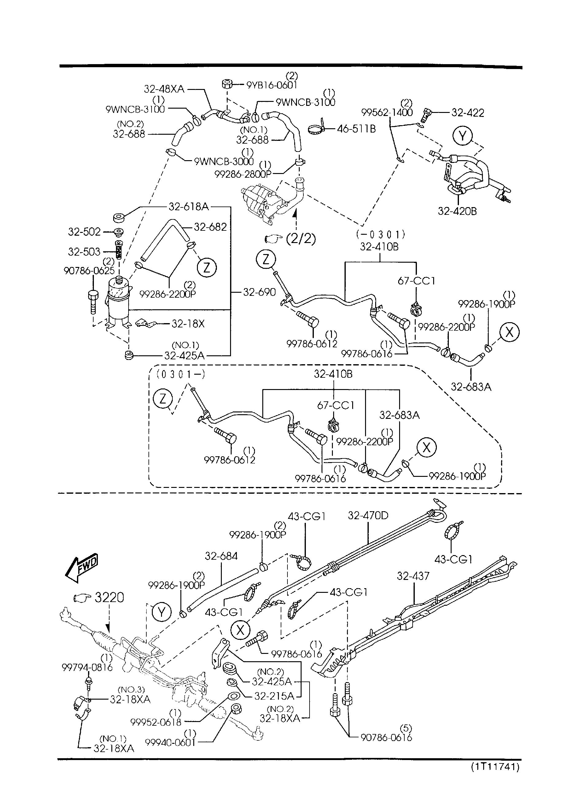 Diagram POWER STEERING SYSTEM (FRONT) (2500CC) for your 2001 Mazda MPV   