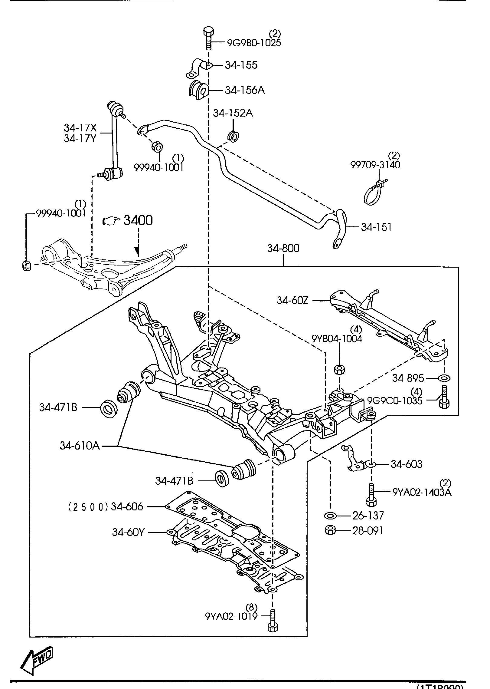 Diagram CROSSMEMBER & STABILIZER for your 2015 Mazda Mazda3 2.5L MT 2WD HATCHBACK SIGNATURE 