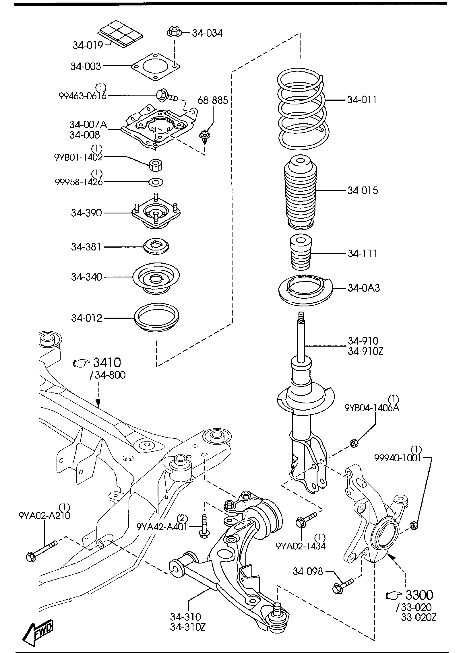 Diagram FRONT SUSPENSION MECHANISMS for your 2020 Mazda CX-30   