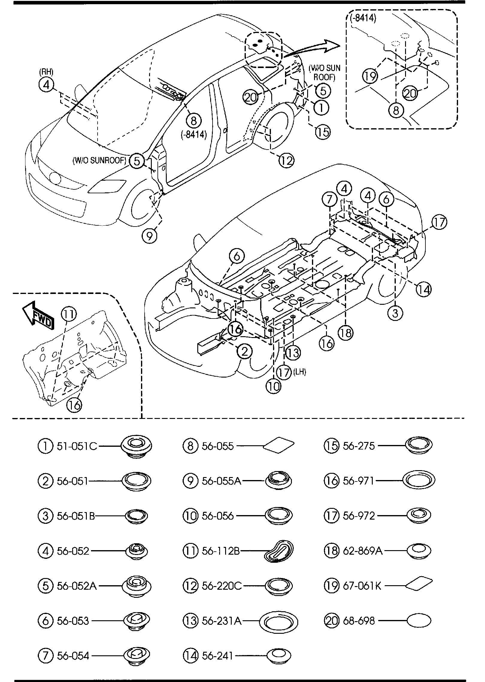 Diagram FLOOR ATTACHMENTS (HOLE COVERS) for your Mazda