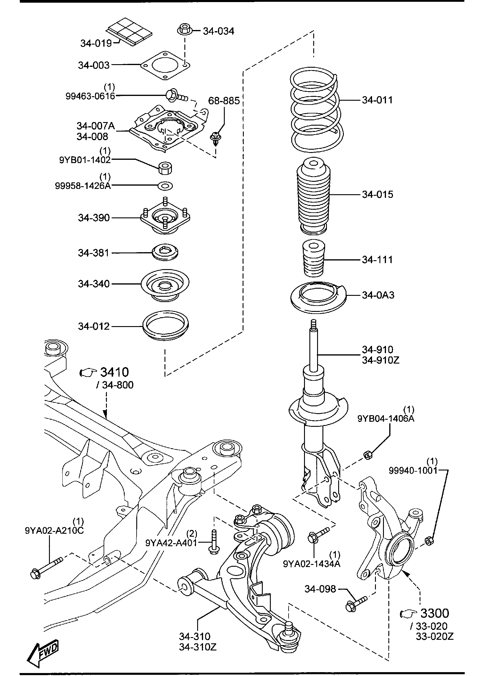 Diagram FRONT SUSPENSION MECHANISMS for your 2020 Mazda CX-30   