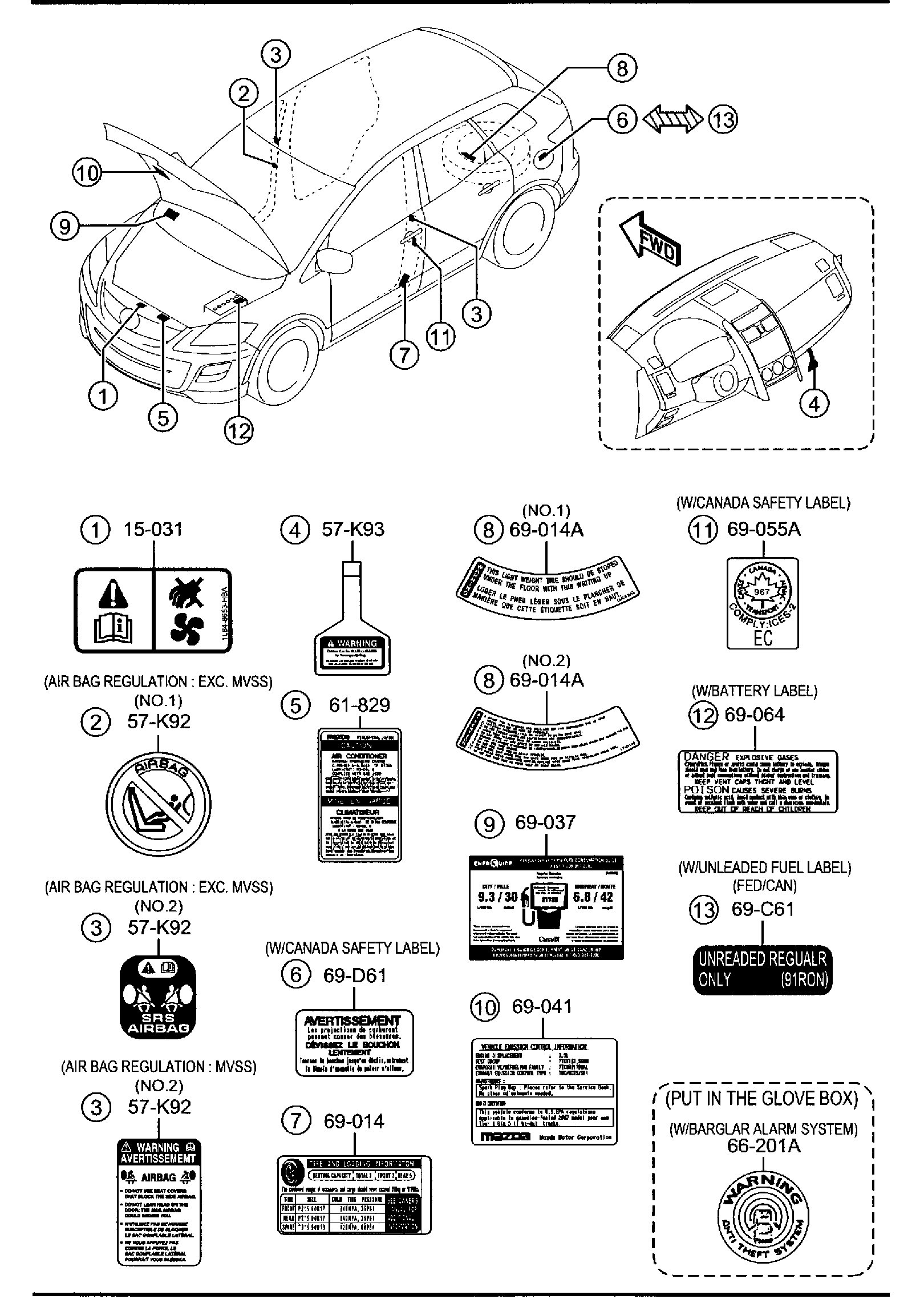 Diagram CAUTION PLATES & LABELS for your Mazda