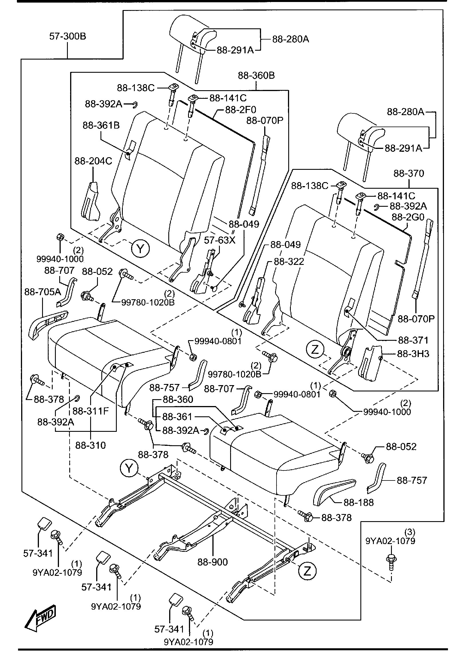Diagram REAR NO.2 SEAT for your Mazda