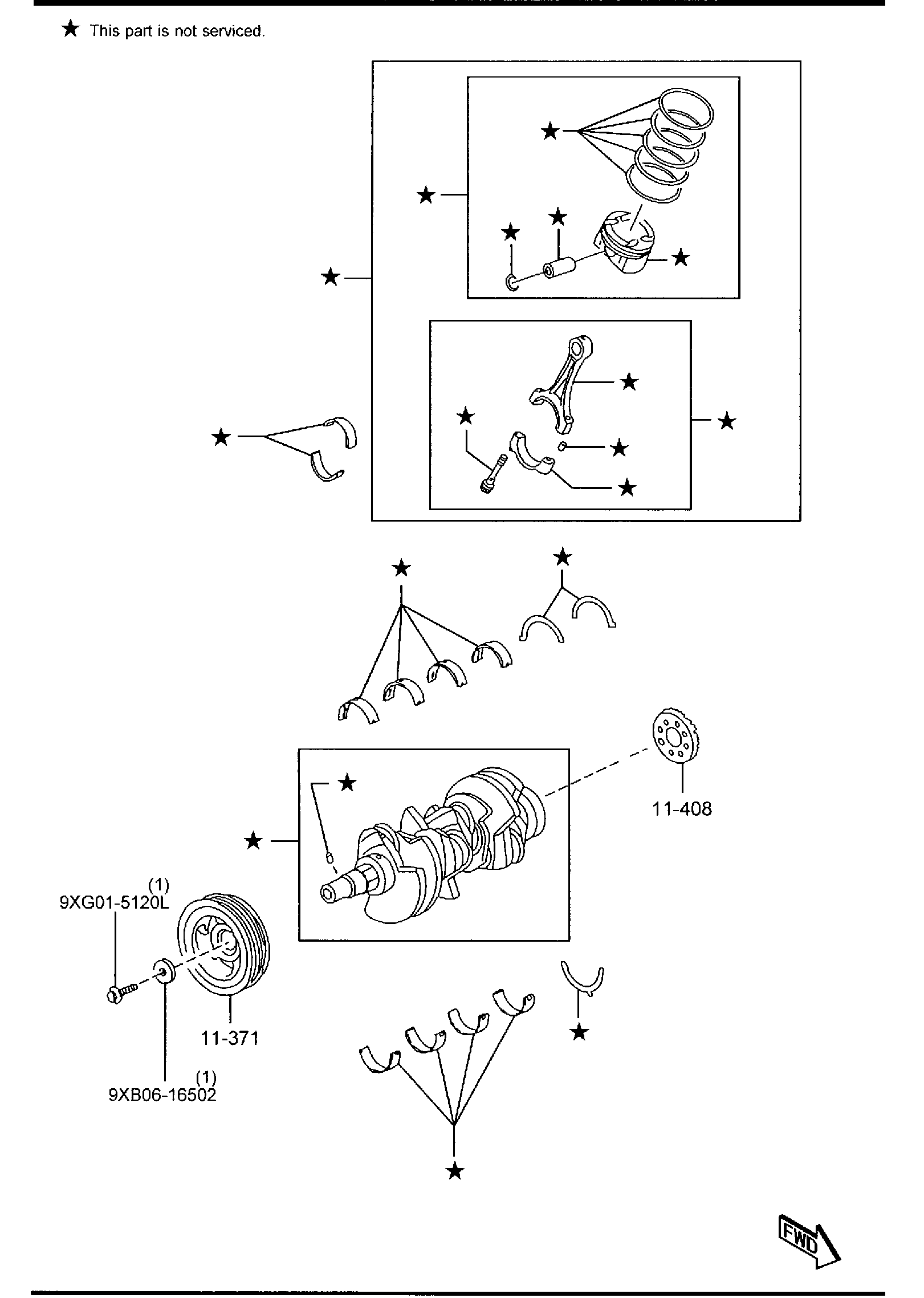 Diagram PISTON, CRANKSHAFT & FLYWHEEL for your 2015 Mazda CX-9 3.7L AT 4WD Touring 