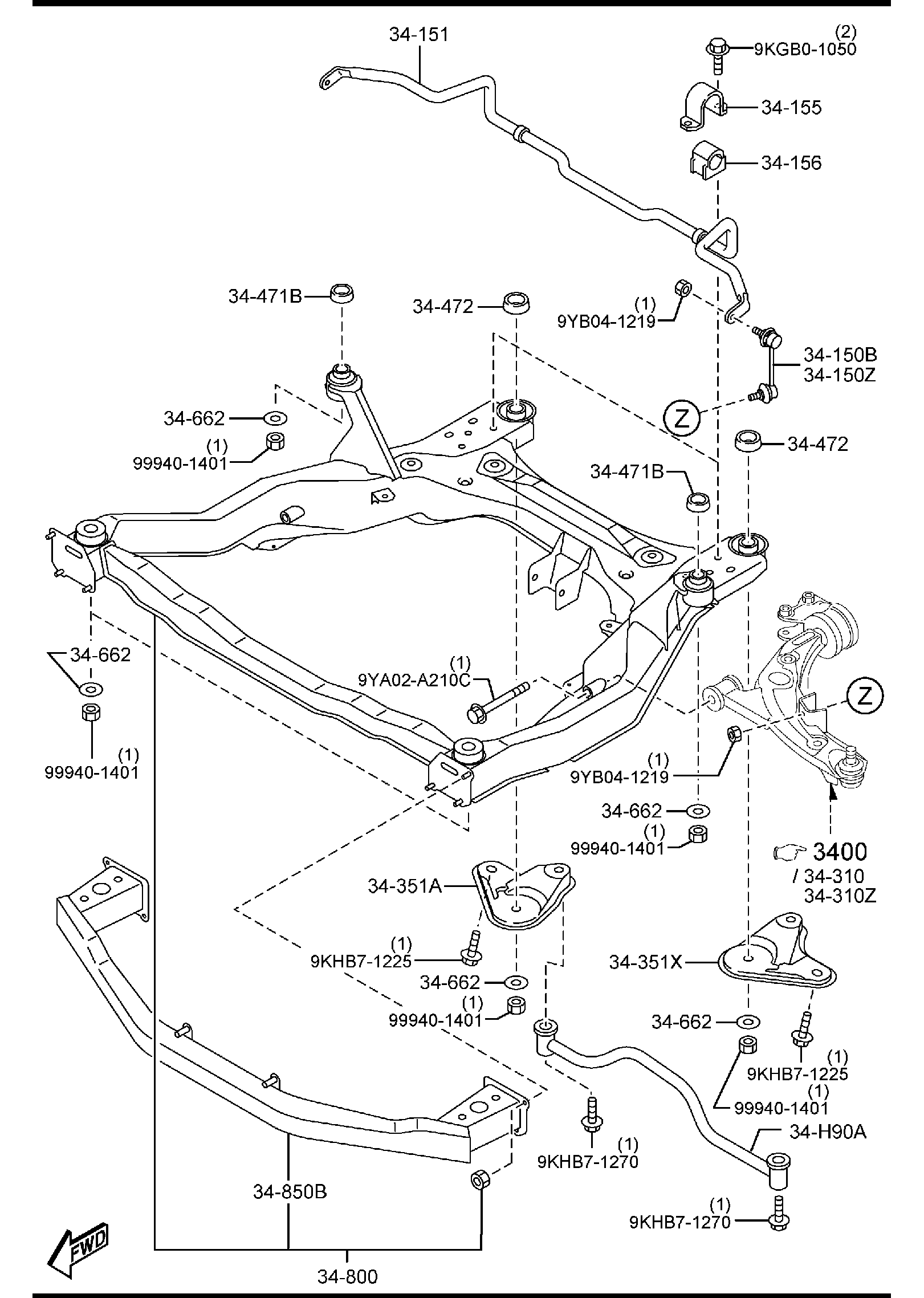 Diagram CROSSMEMBER & STABILIZER for your Mazda