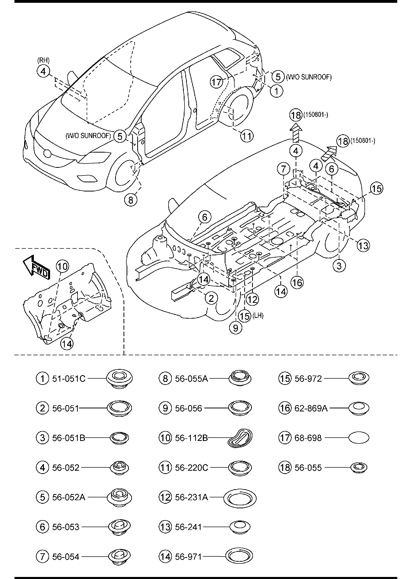 Diagram FLOOR ATTACHMENTS (HOLE COVERS) for your Mazda