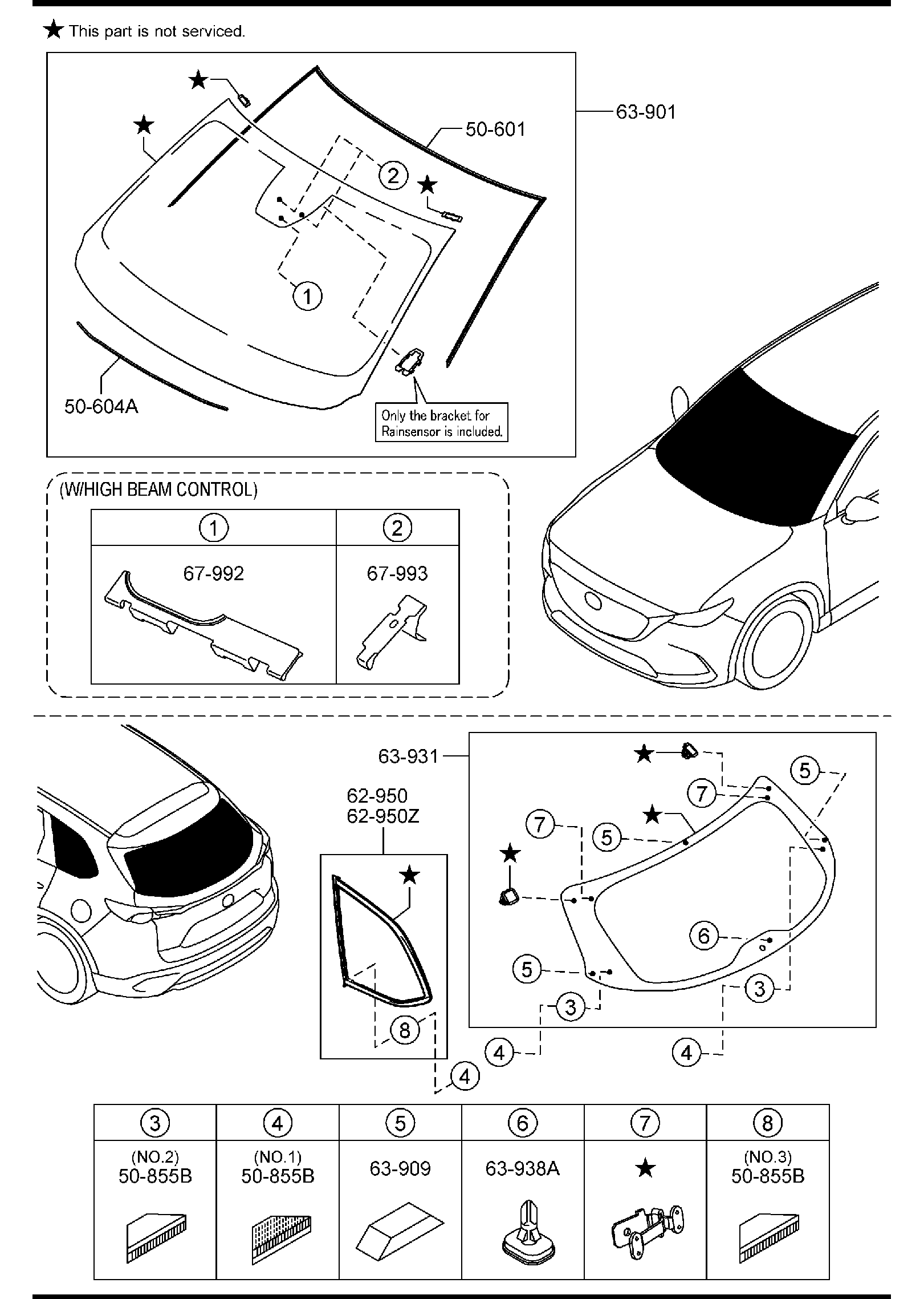 Diagram WINDOW GLASSES for your Mazda