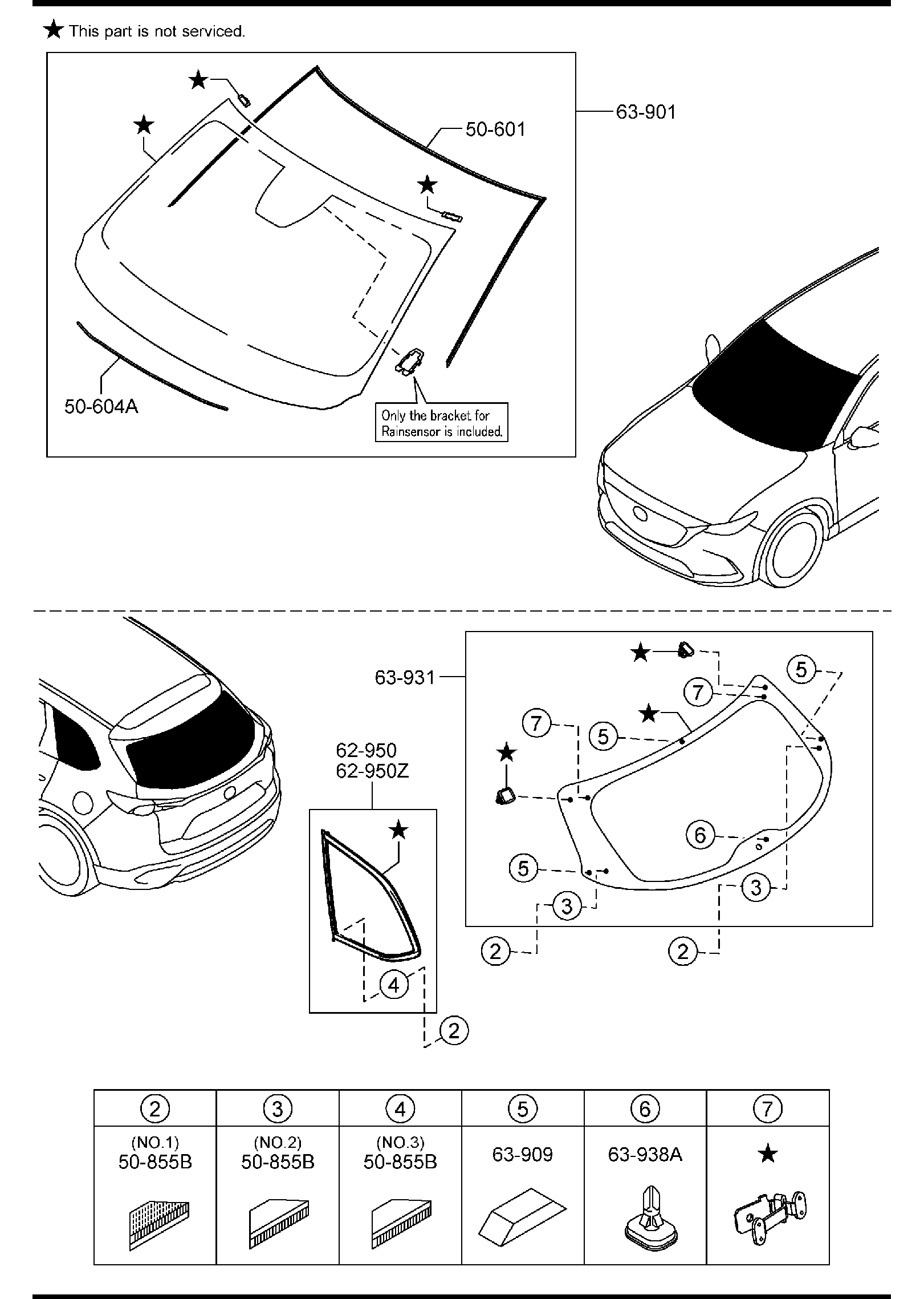Diagram WINDOW GLASSES for your Mazda