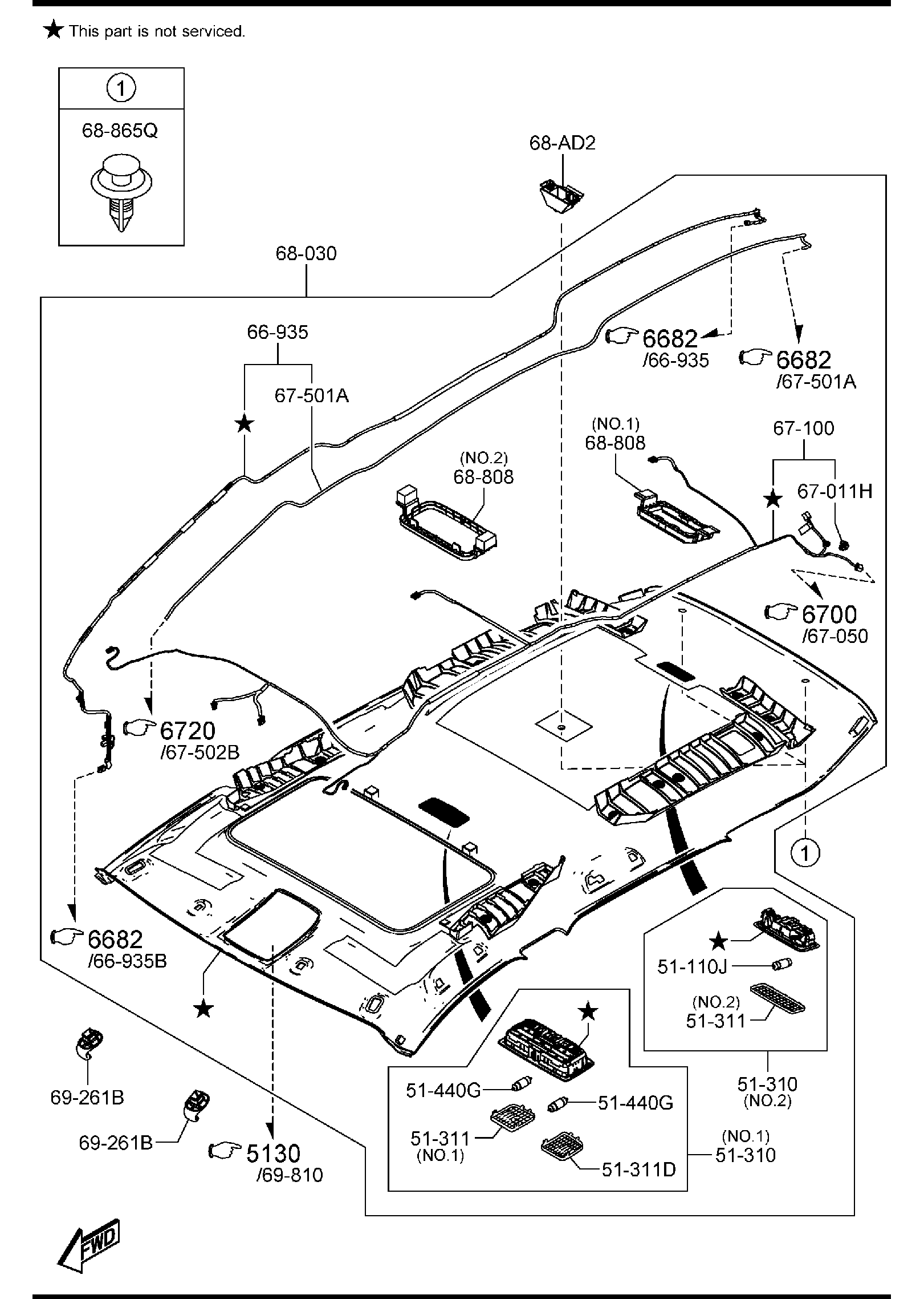 Diagram CEILING TRIMS (W/SUNROOF) for your 2014 Mazda Mazda5   