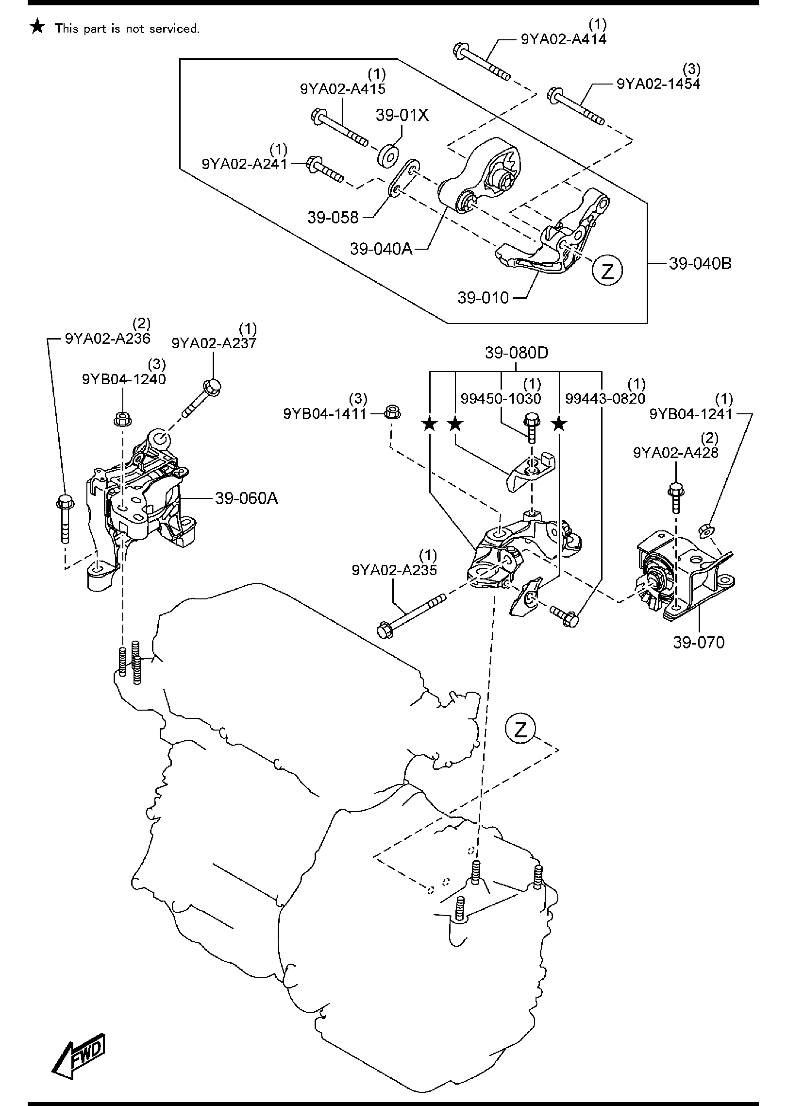 Full size assembly image of ENGINE & T/MISSION MOUNTINGS (4WD) (1/1)