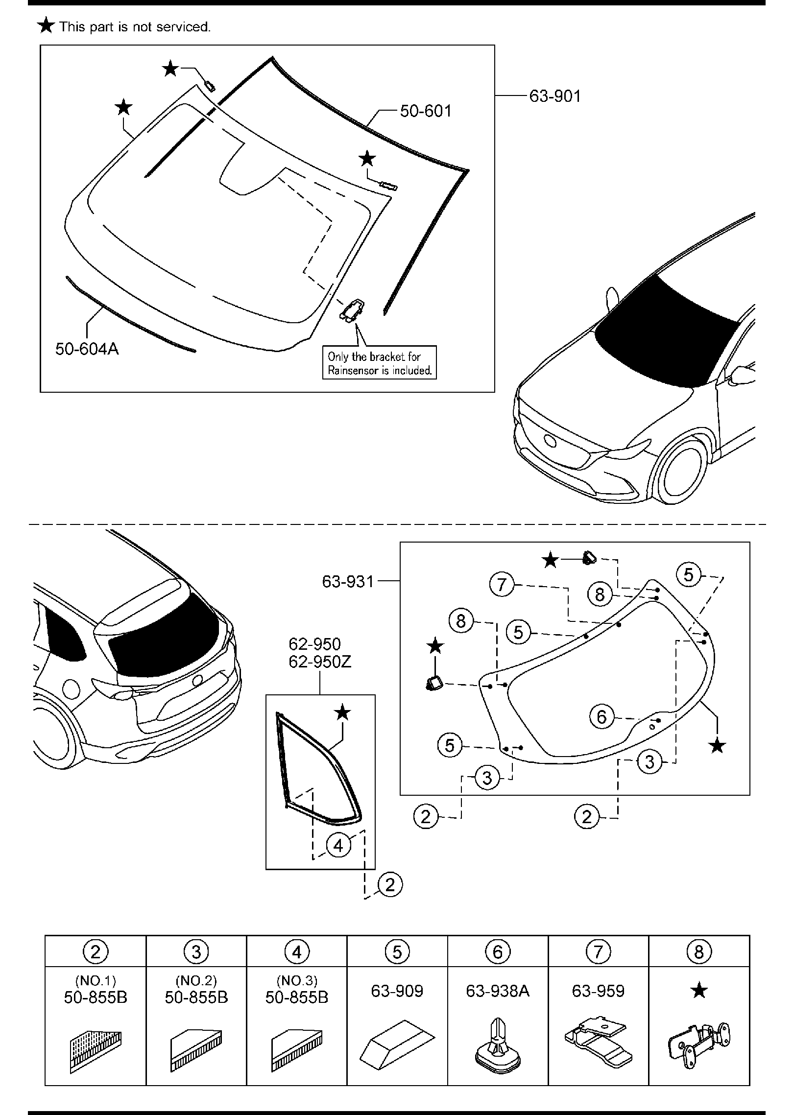 Diagram WINDOW GLASSES for your Mazda