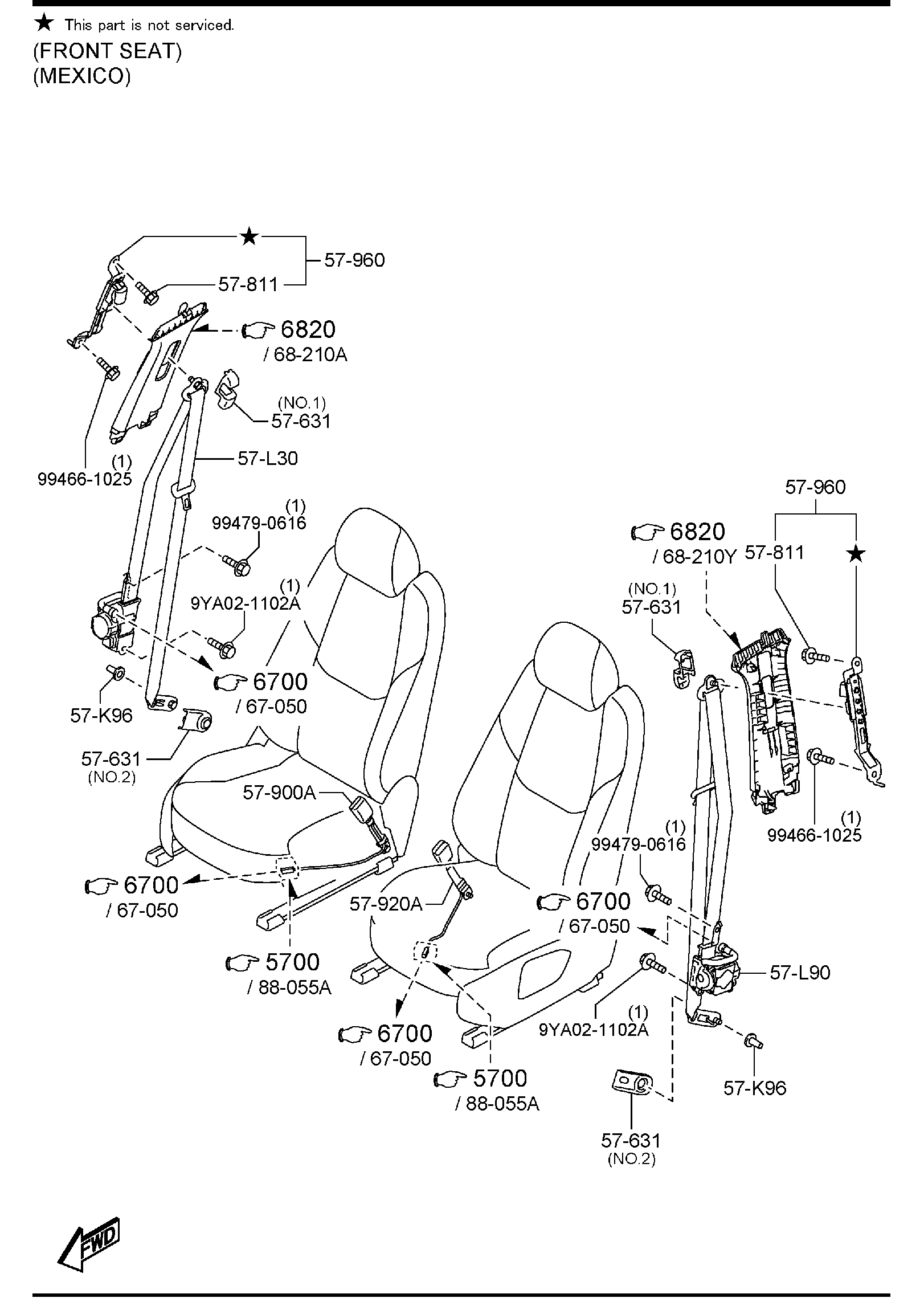 Diagram SEAT BELTS for your Mazda
