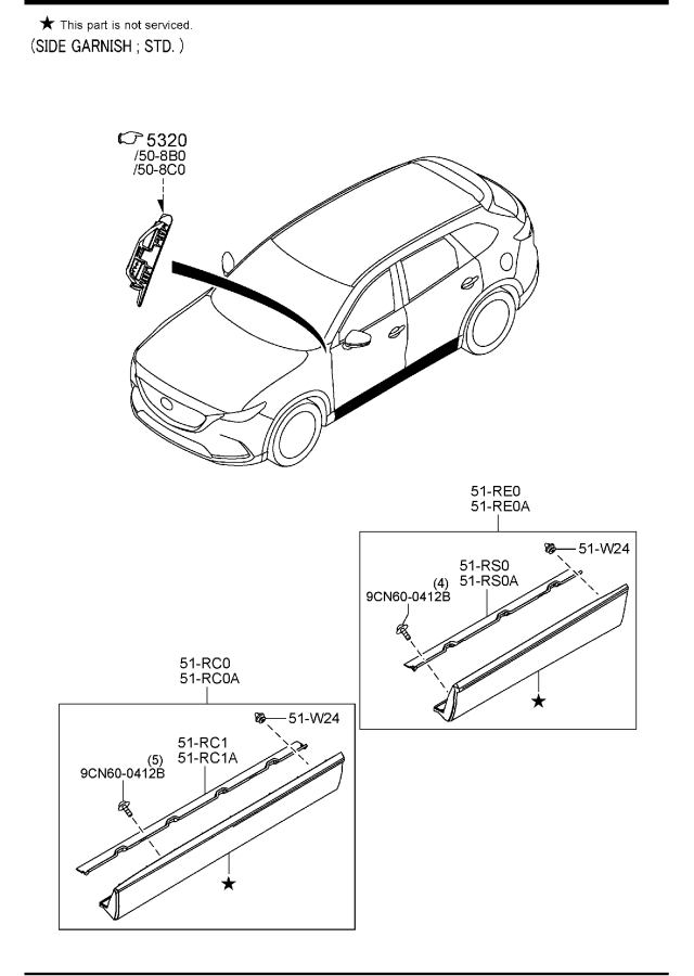 Diagram STONE GUARD & SIDE PROTECTORS for your 2020 Mazda CX-3   