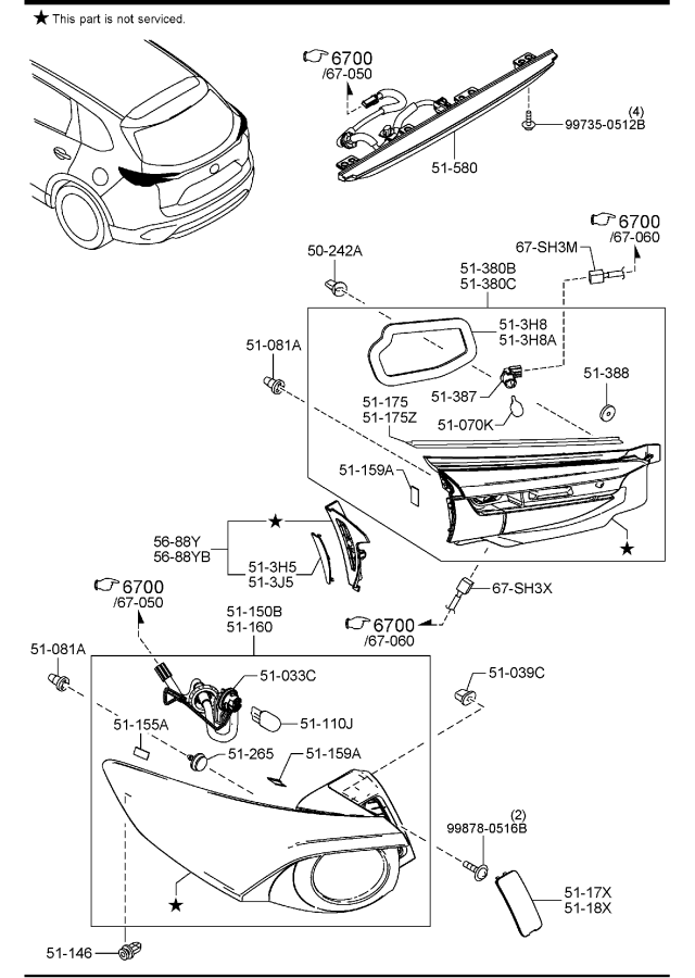 Diagram REAR COMBINATION LAMPS for your Mazda