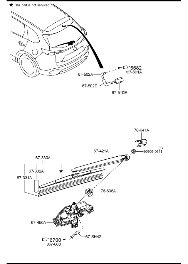 Diagram WINDOW WIPER & WASHER (REAR) for your 2022 Mazda CX-30   