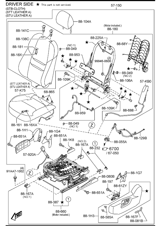 Diagram FRONT SEATS (U.S.A. & CANADA) for your 2013 Mazda CX-9   