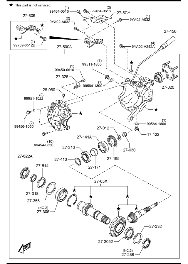 Diagram FRONT DIFFERENTIALS (4WD) for your 2012 Mazda Mazda5 2.5L MT 2WD SPORT WAGON 