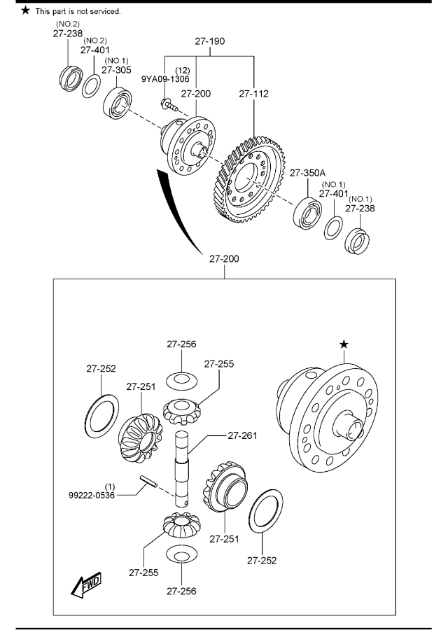 Diagram FRONT DIFFERENTIALS (4WD) for your 2012 Mazda Mazda5 2.5L MT 2WD SPORT WAGON 