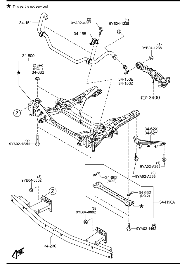 Diagram CROSSMEMBER & STABILIZER for your 2016 Mazda Mazda6  SEDAN GRAND TOURING 