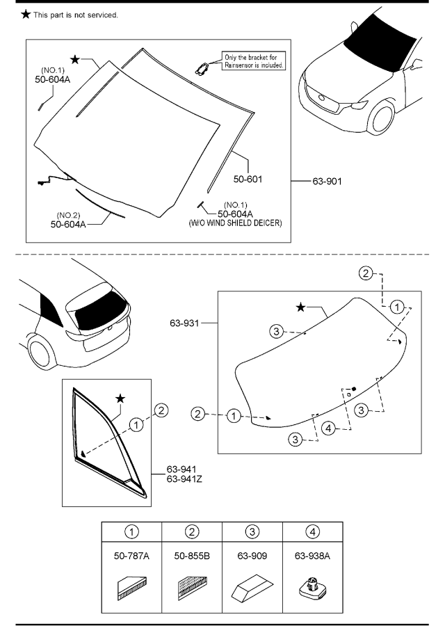 Diagram WINDOW GLASSES for your Mazda