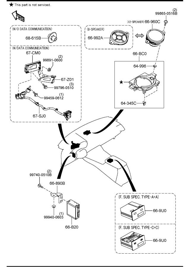 Diagram AUDIO SYSTEMS (ANTENNA & SPEAKER) for your 2022 Mazda Mazda3   