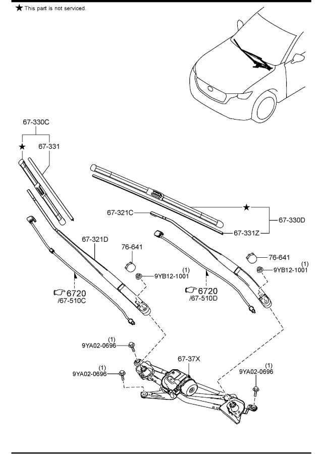 Diagram WINDSHIELD WIPERS for your 2015 Mazda Mazda3 2.0L MT 2WD SEDAN I SV 