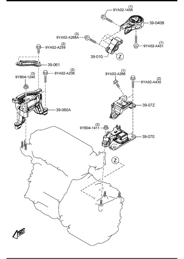 Diagram ENGINE & TRANSMISSION MOUNTINGS (W/TURBO) for your 2007 Mazda Mazda3  HATCHBACK STR 