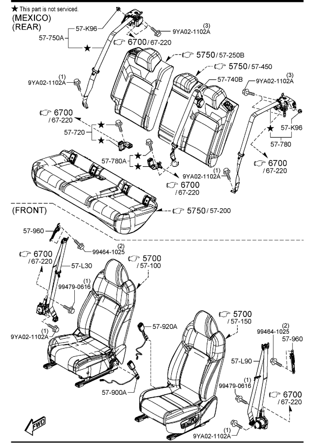 Diagram SEAT BELTS for your 2025 Mazda Mazda3  SEDAN (VIN Begins: 3MZ) 
