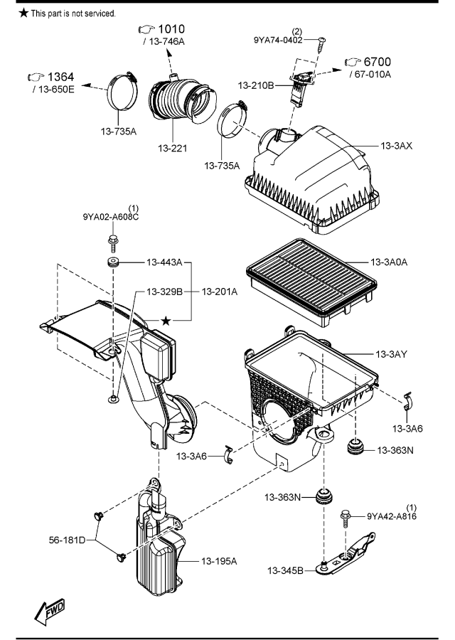 Diagram AIR CLEANER (W/O TURBO) for your 2021 Mazda Mazda3 2.0L AT 2WD SEDAN BASE (VIN Begins: JM1) 