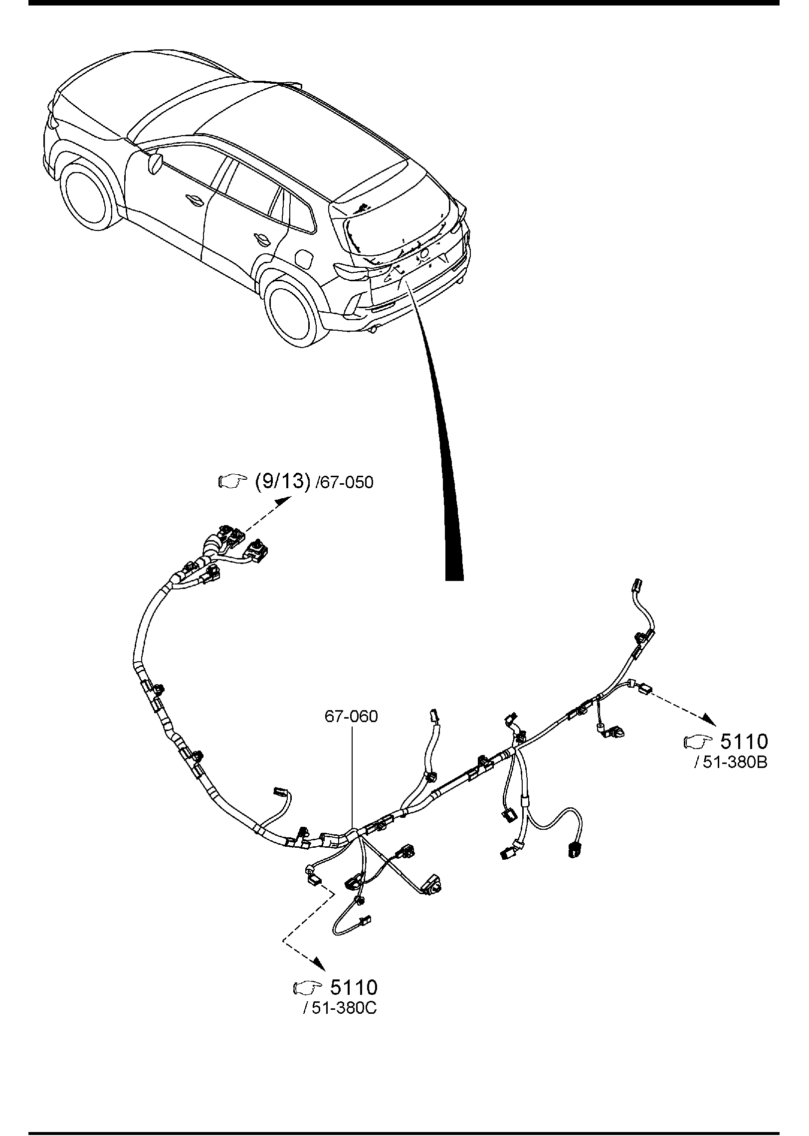 Diagram FRONT & REAR WIRING HARNESSES (U.S.A. & CANADA) for your 2012 Mazda Mazda3  SEDAN ITR 