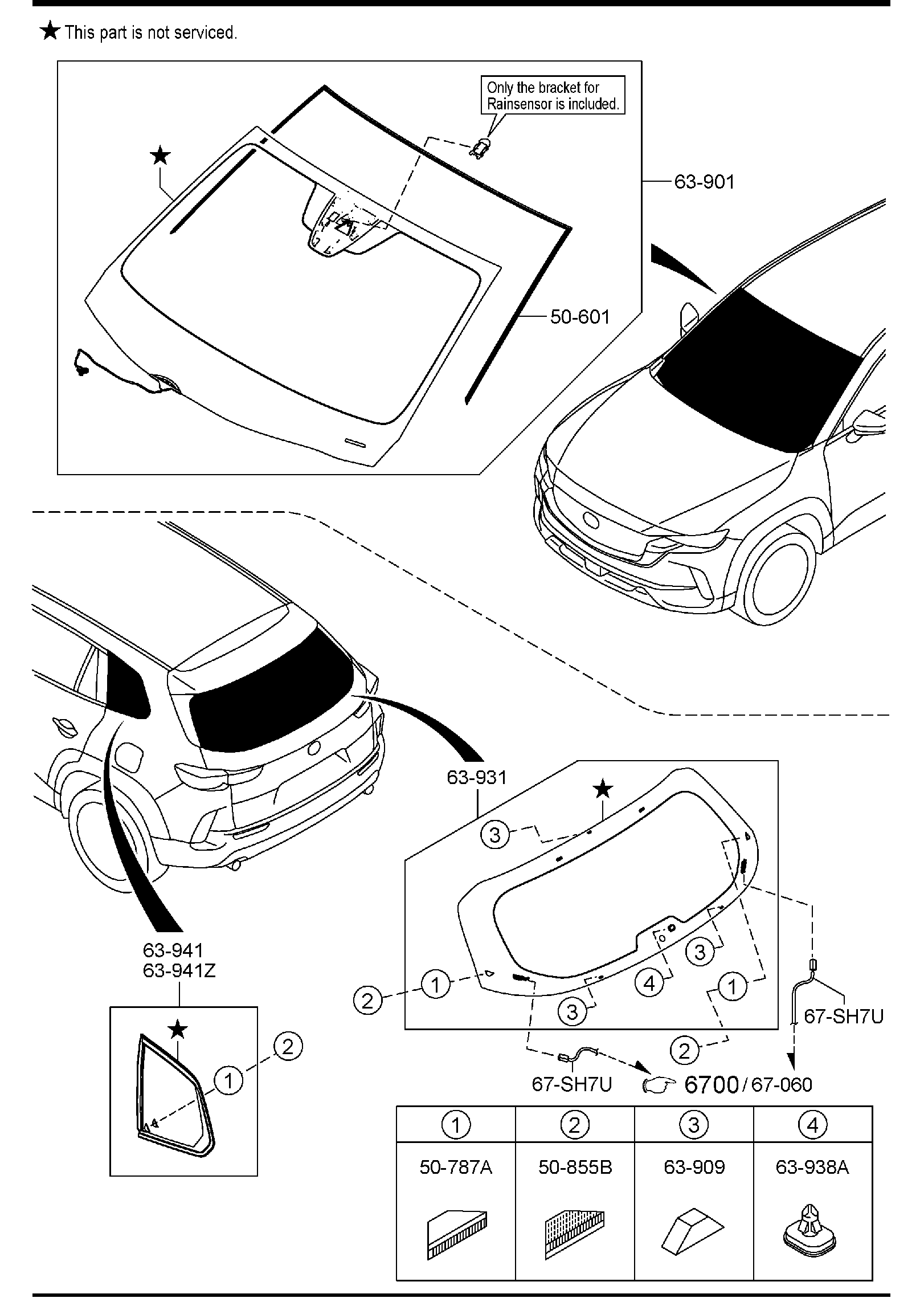 Diagram WINDOW GLASSES for your Mazda