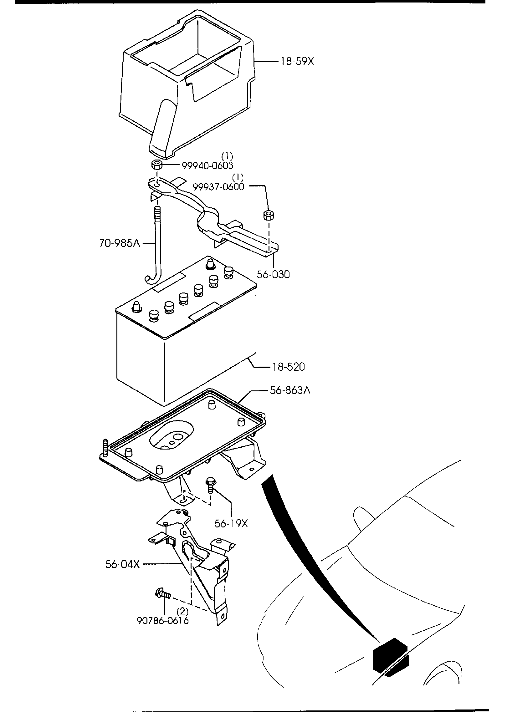Diagram BATTERY for your 1990 Mazda Protege 1.6L AT 2WD HATCHBACK SE 