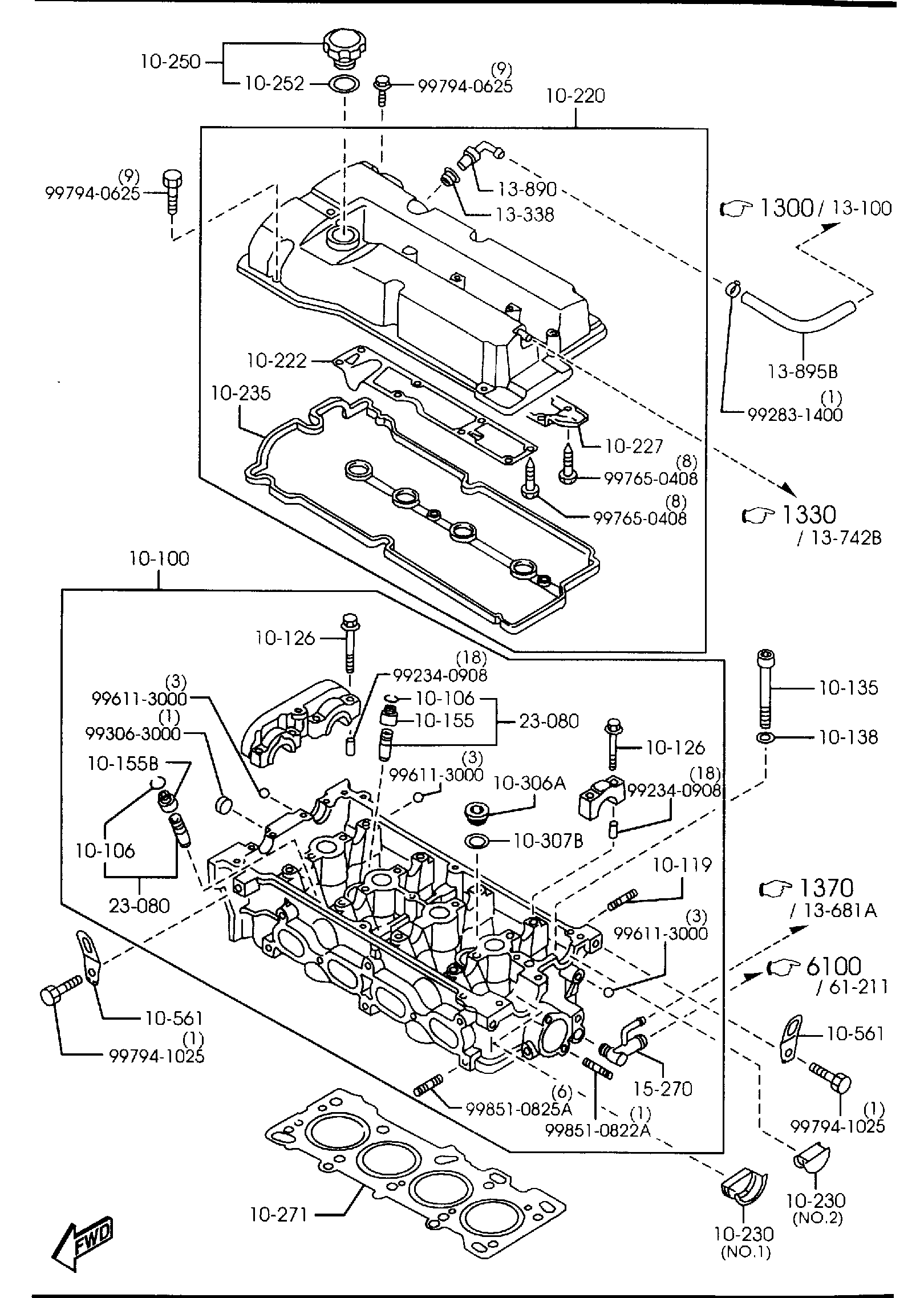 Diagram CYLINDER HEAD & COVER (1600CC) for your 2003 Mazda Protege 5   