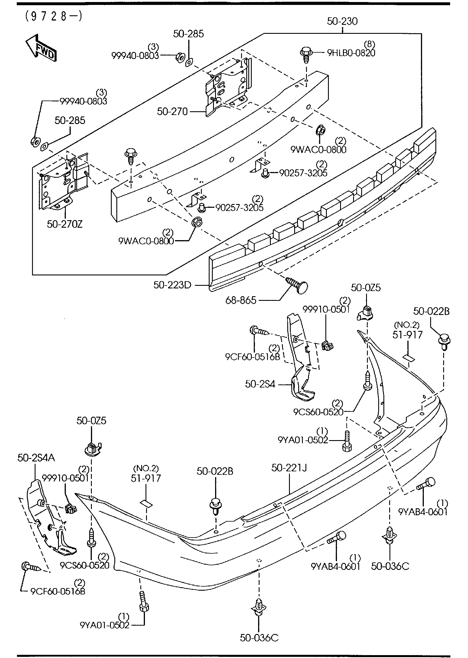Diagram REAR BUMPER for your 1992 Mazda 323 S 1.6L AT HATCHBACK  