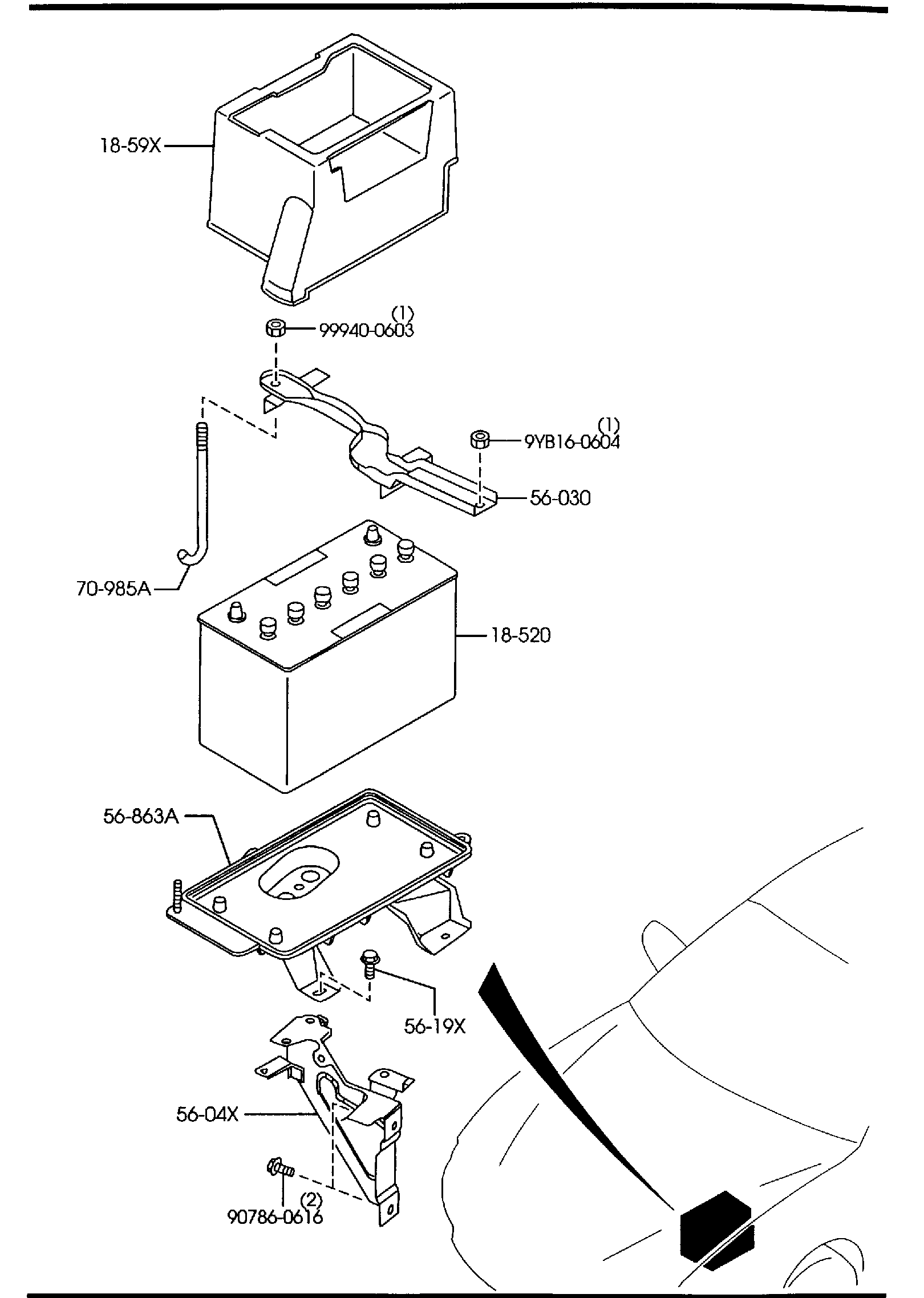 Diagram BATTERY for your 1990 Mazda Protege 1.6L AT 2WD HATCHBACK SE 