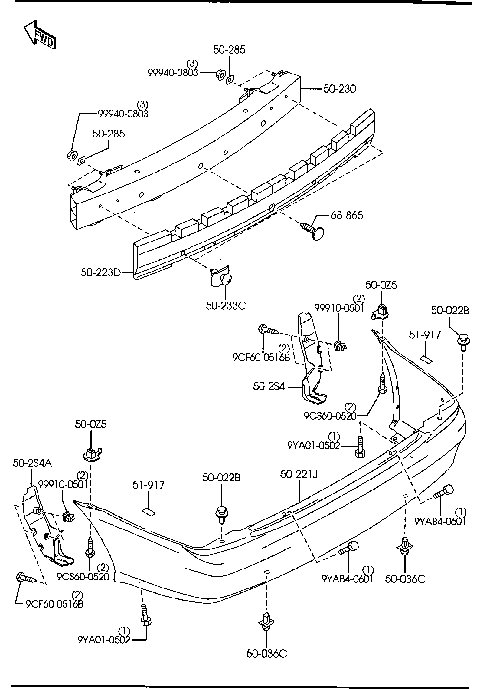 Diagram REAR BUMPER (4-DOOR) for your 1992 Mazda 323 S 1.6L AT HATCHBACK  