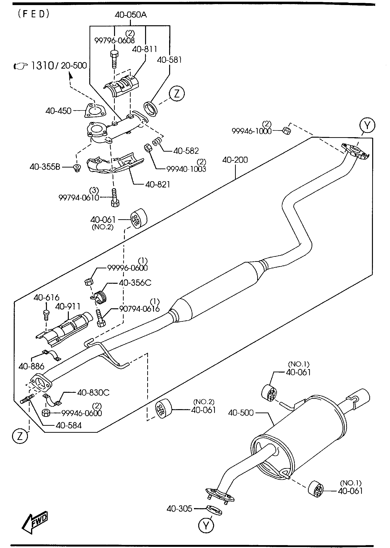 Diagram EXHAUST SYSTEM (1600CC) for your 1995 Mazda RX-7   