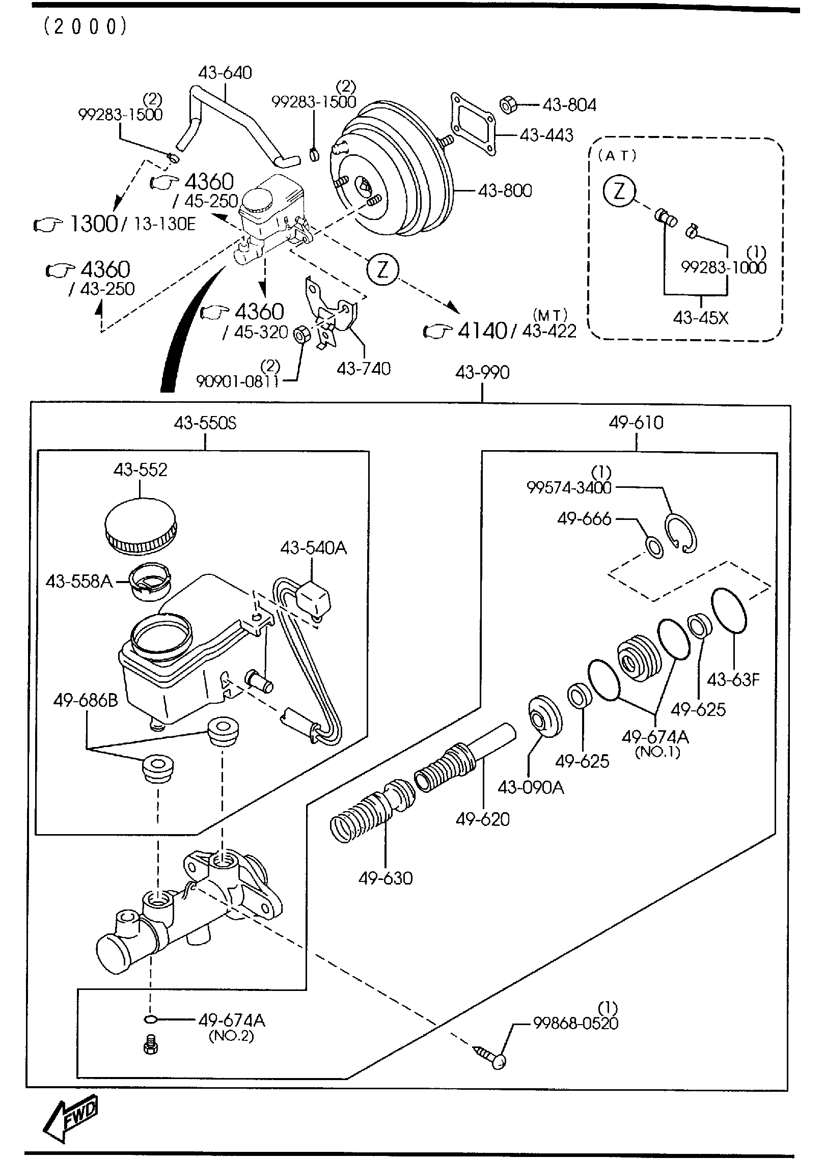 Diagram BRAKE MASTER CYLINDER & POWER BRAKE (W/O ANTILOCK BRAKE)(4-DOOR) for your 2001 Mazda Protege  SEDAN MP3 