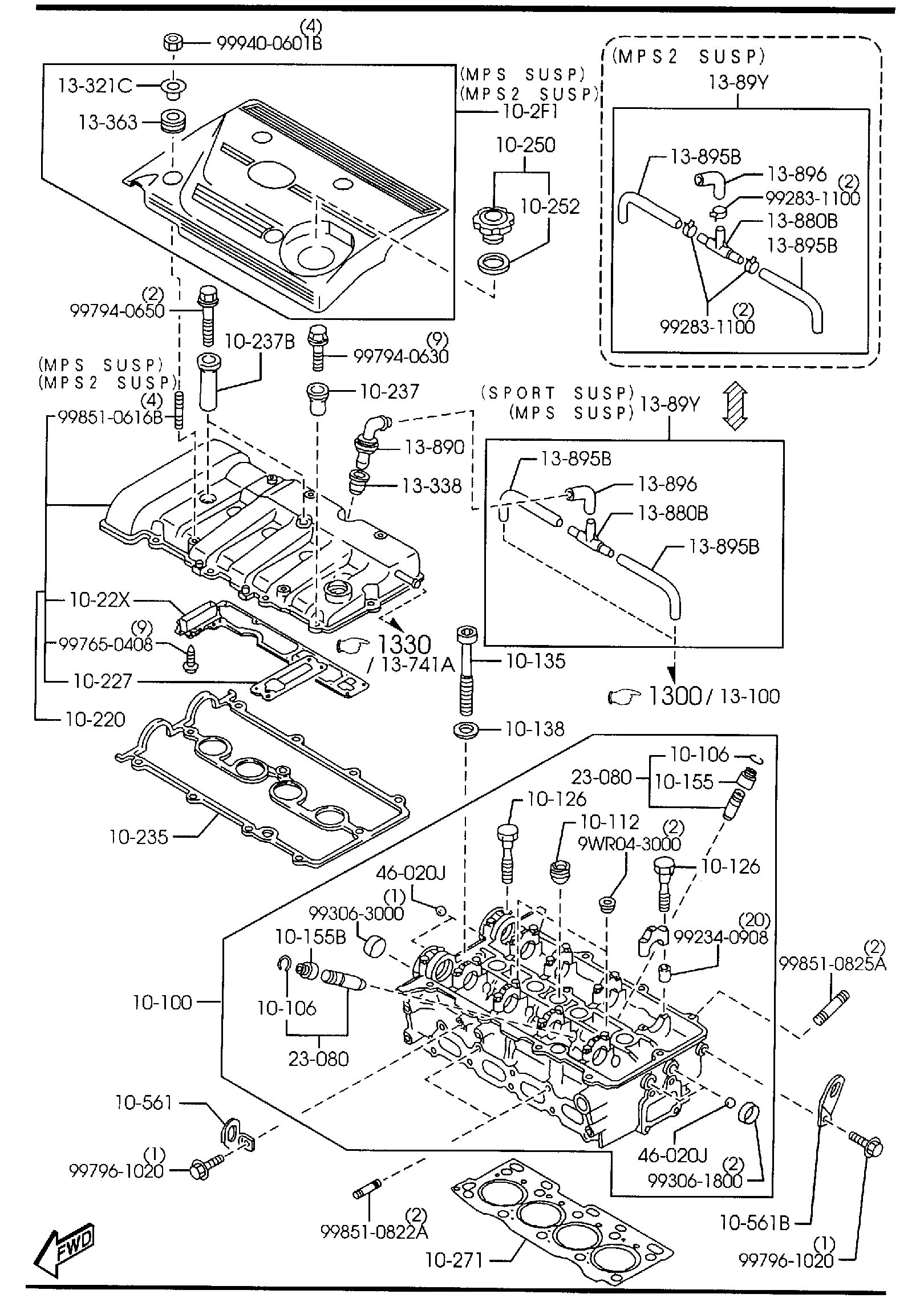 Diagram CYLINDER HEAD & COVER (2000CC) for your 2003 Mazda Protege   