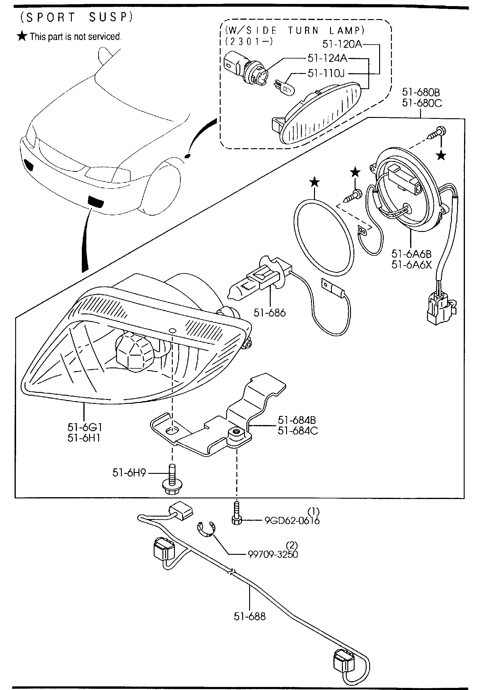 Diagram FRONT COMBINATION LAMPS (4-DOOR) for your Mazda