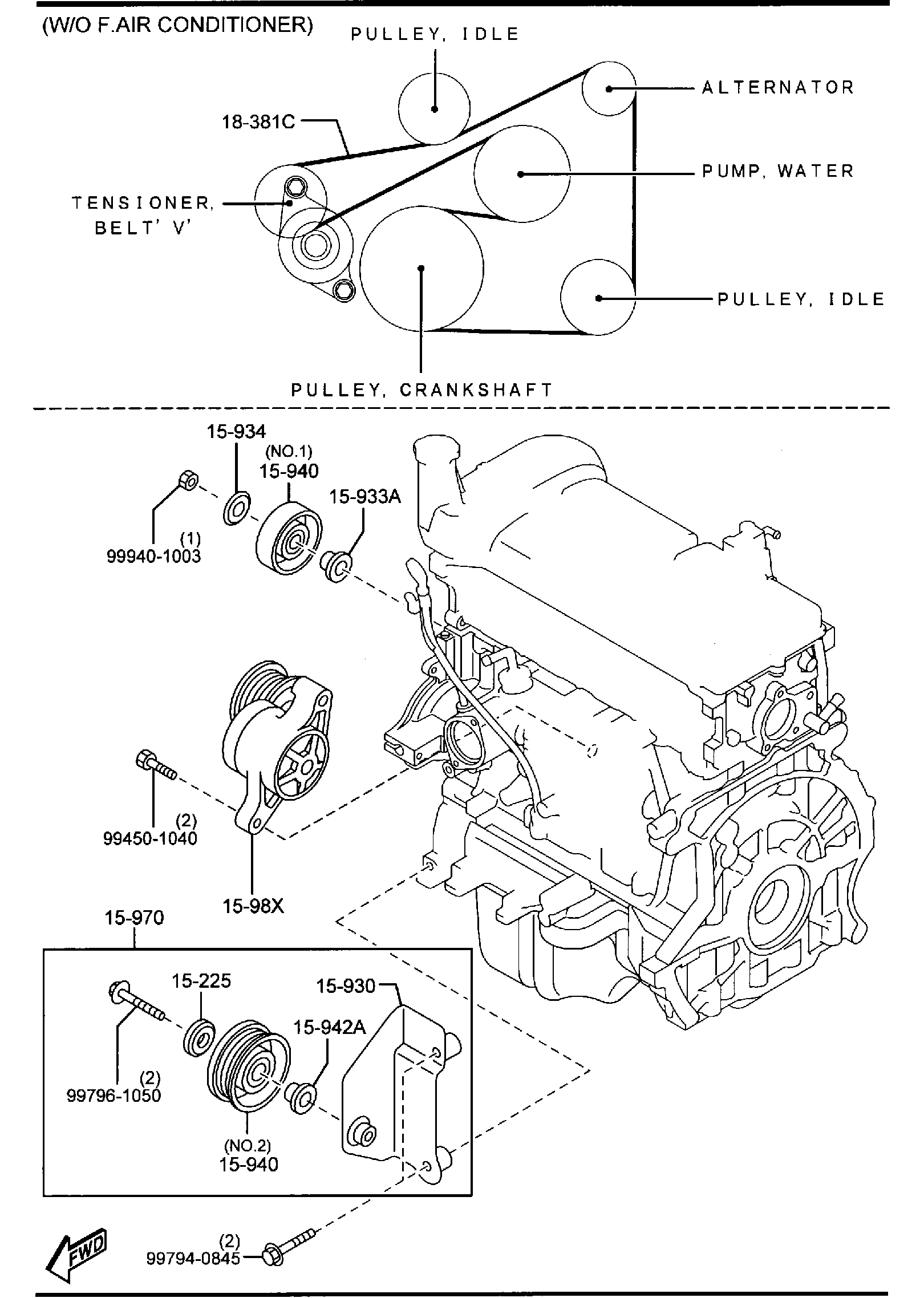 Diagram BRACKET, PULLEY & BELT for your Mazda