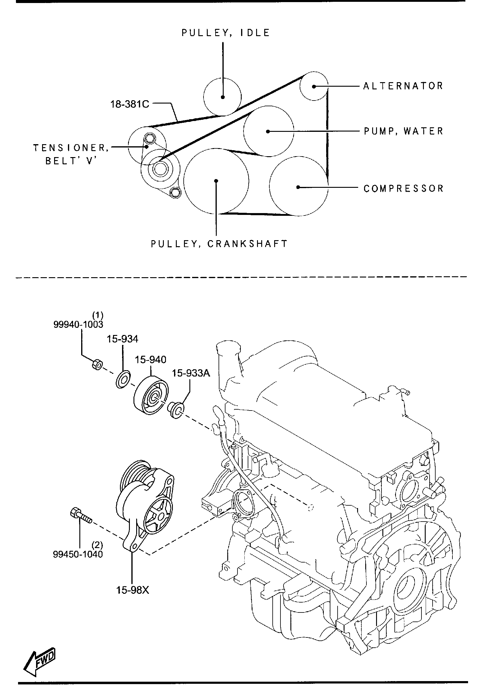 Diagram BRACKET, PULLEY & BELT for your Mazda