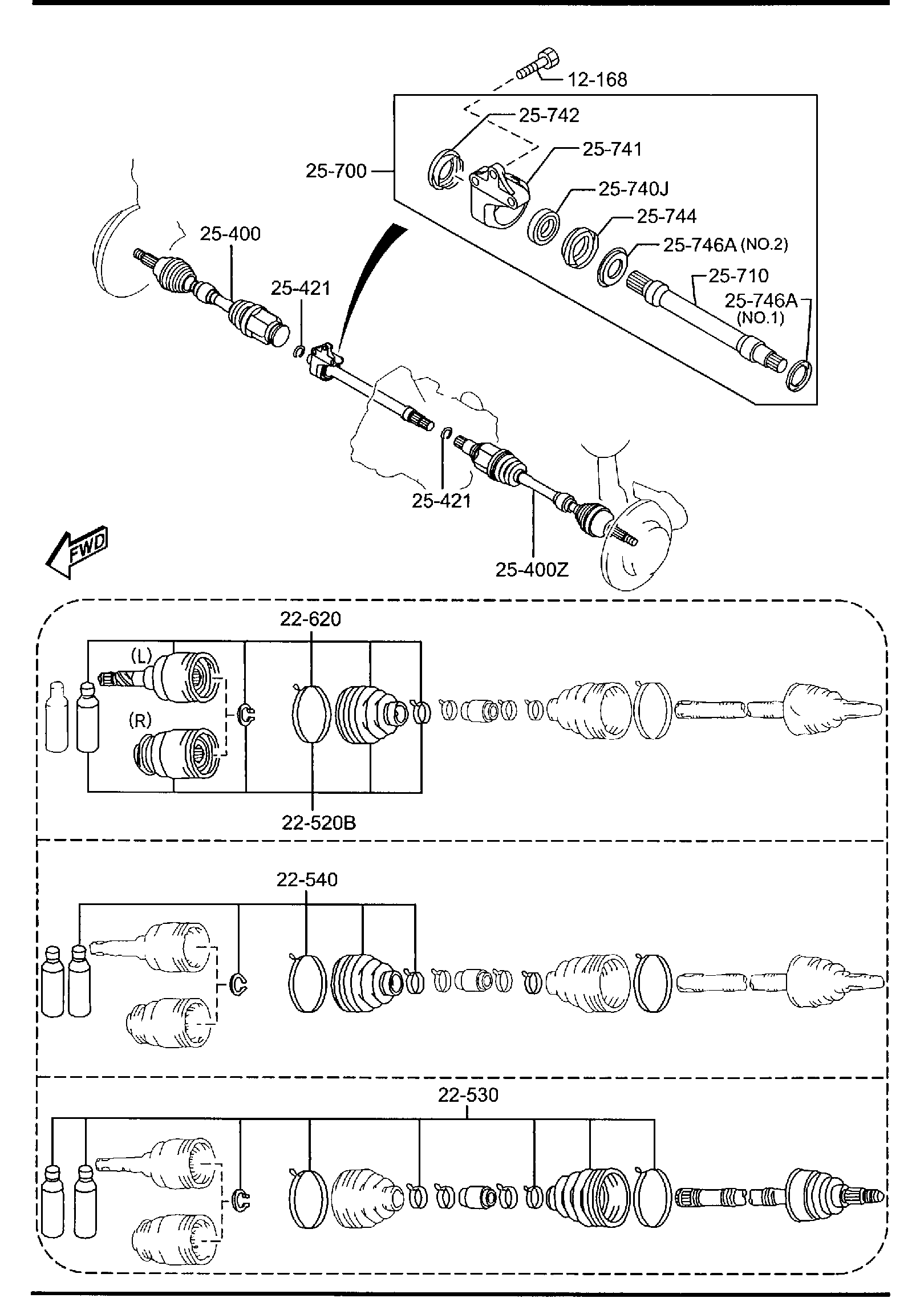 Diagram FRONT DRIVE SHAFTS for your 1996 Mazda