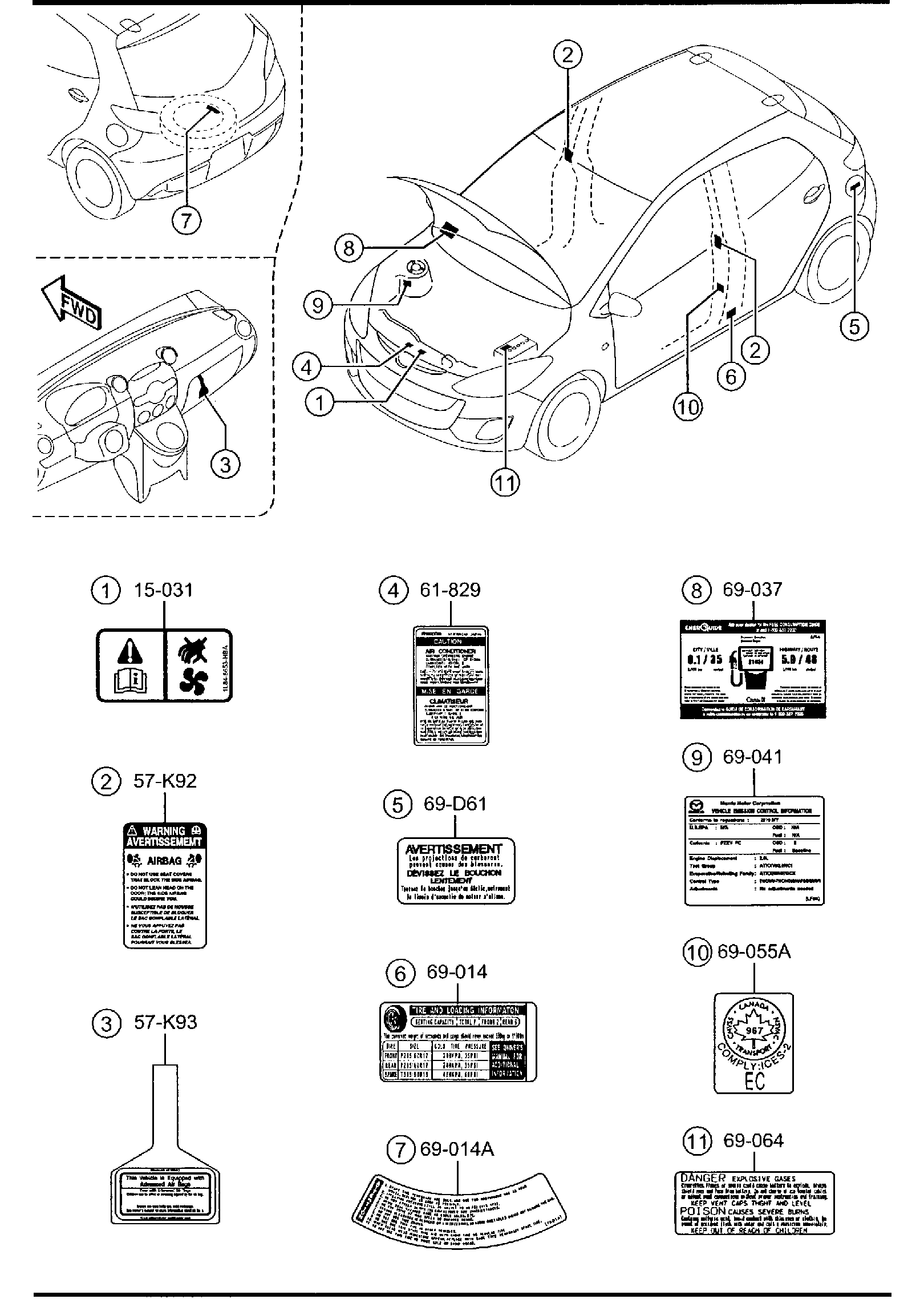 Diagram CAUTION PLATES & LABELS for your 2011 Mazda Mazda3   
