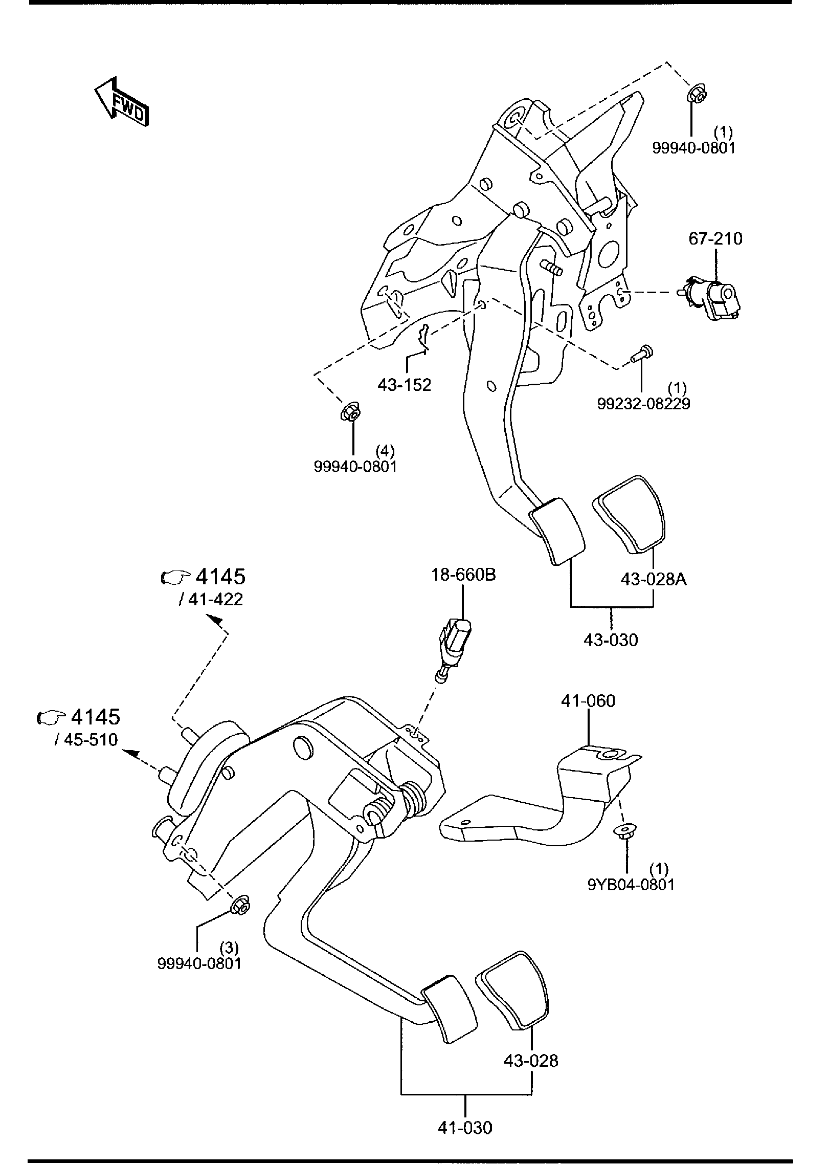 Diagram CLUTCH & BRAKE PEDALS (MANUAL TRANSMISSION) for your Mazda