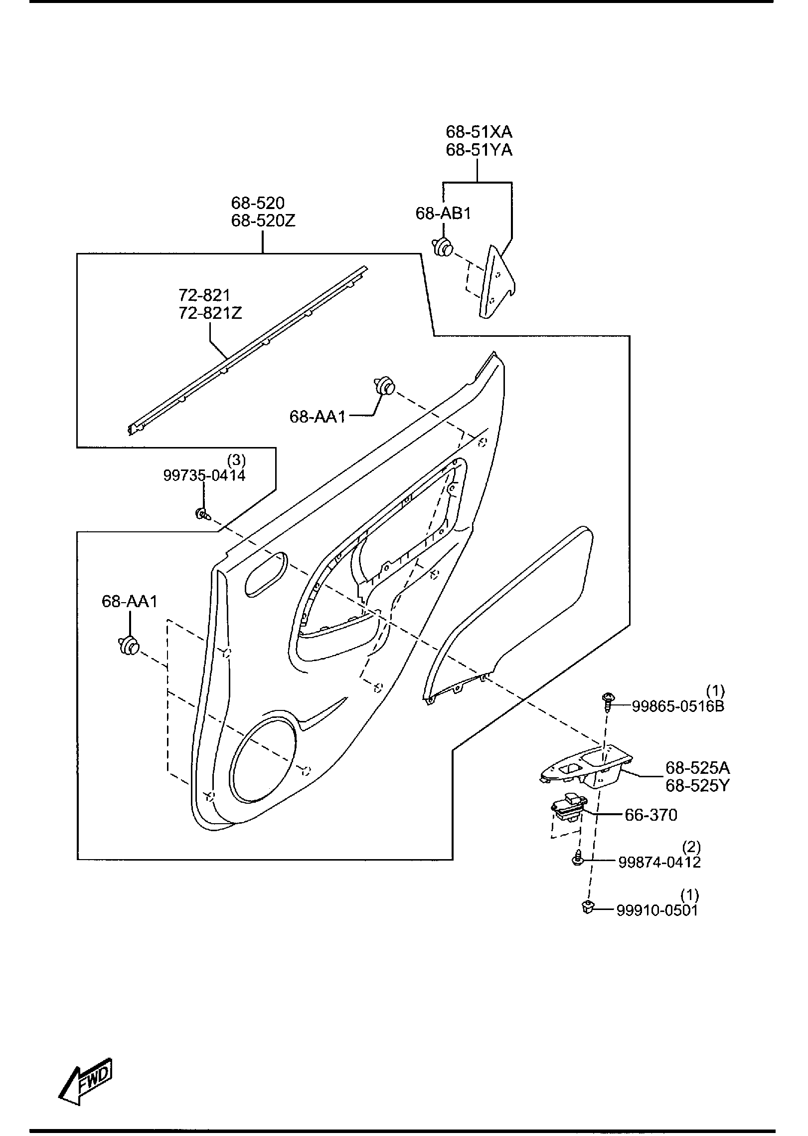 Diagram REAR DOOR TRIMS & RELATED PARTS for your 2021 Mazda MX-5 Miata   