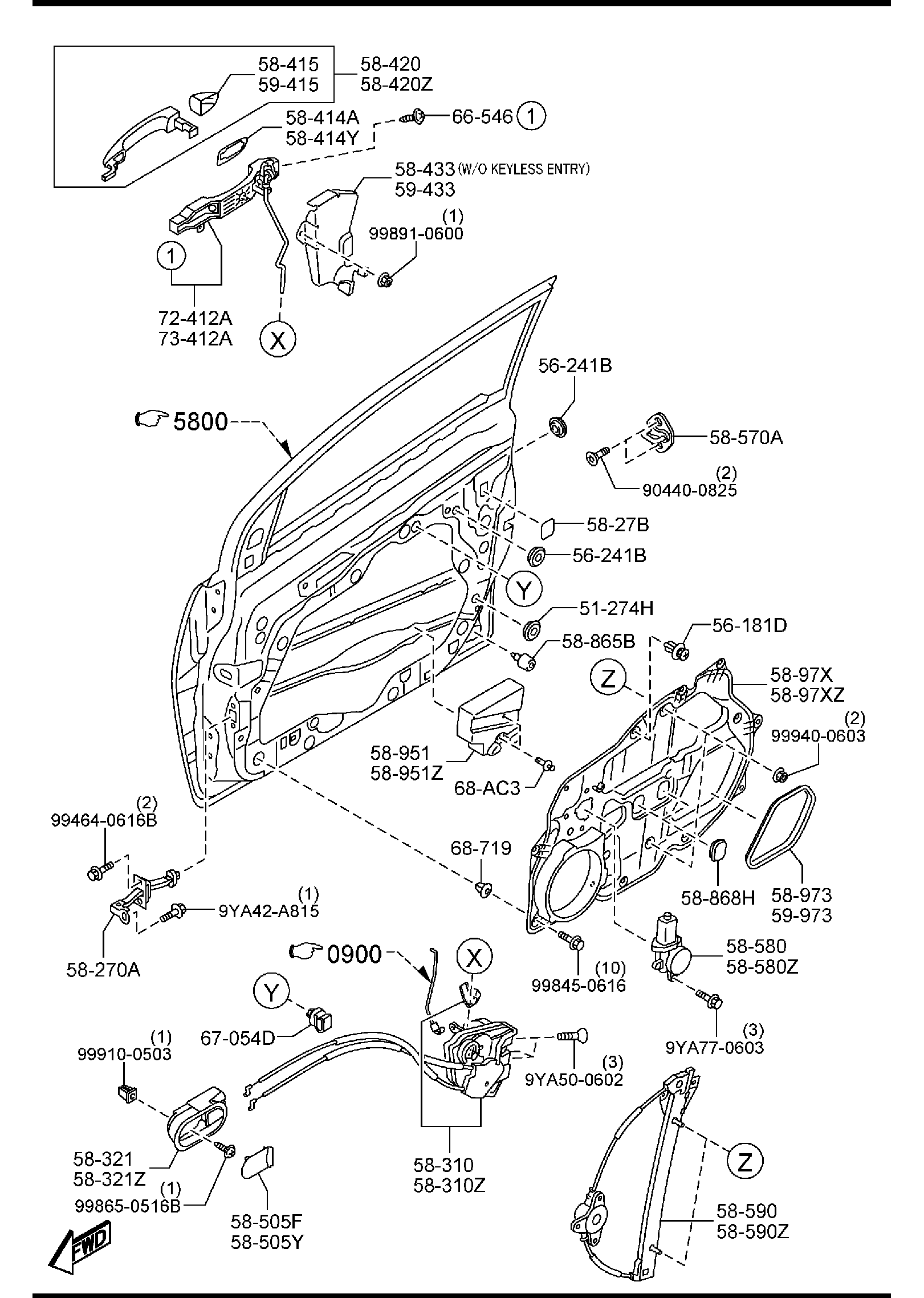 Diagram FRONT DOOR MECHANISMS for your Mazda