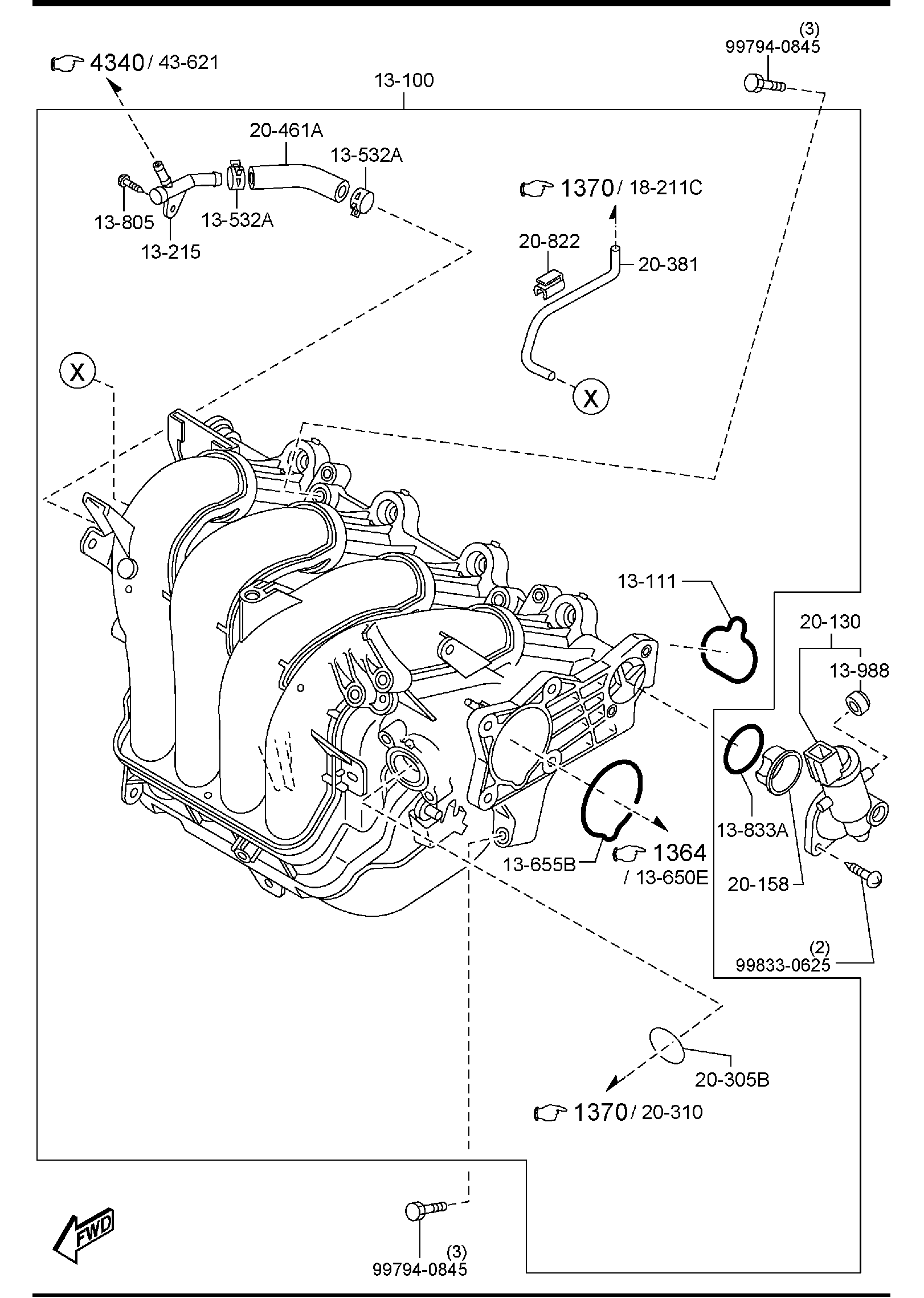 Diagram INLET MANIFOLD (1300CC) for your 1997 Mazda B3000   