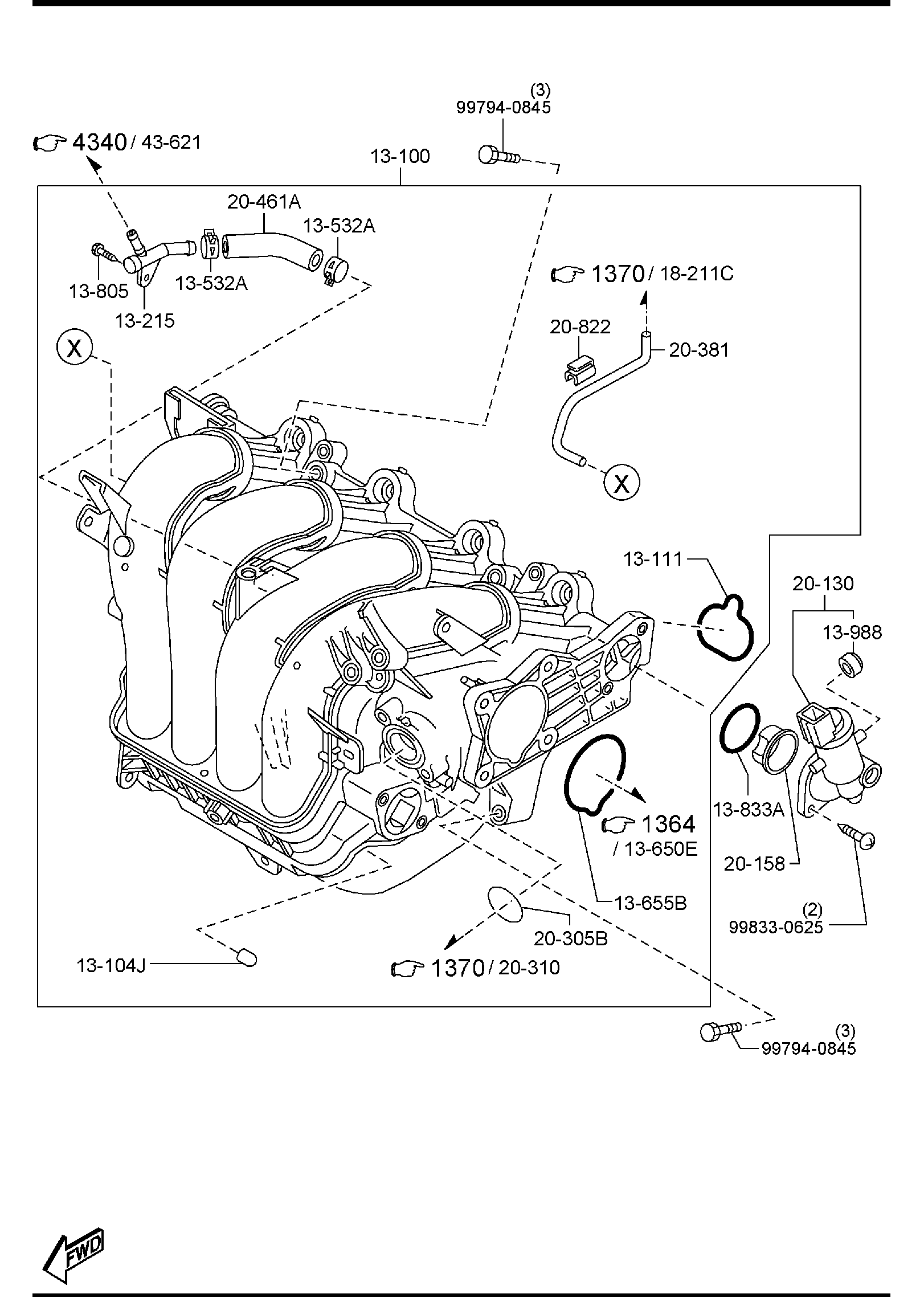 Diagram INLET MANIFOLD (1500CC) for your 1997 Mazda B3000   